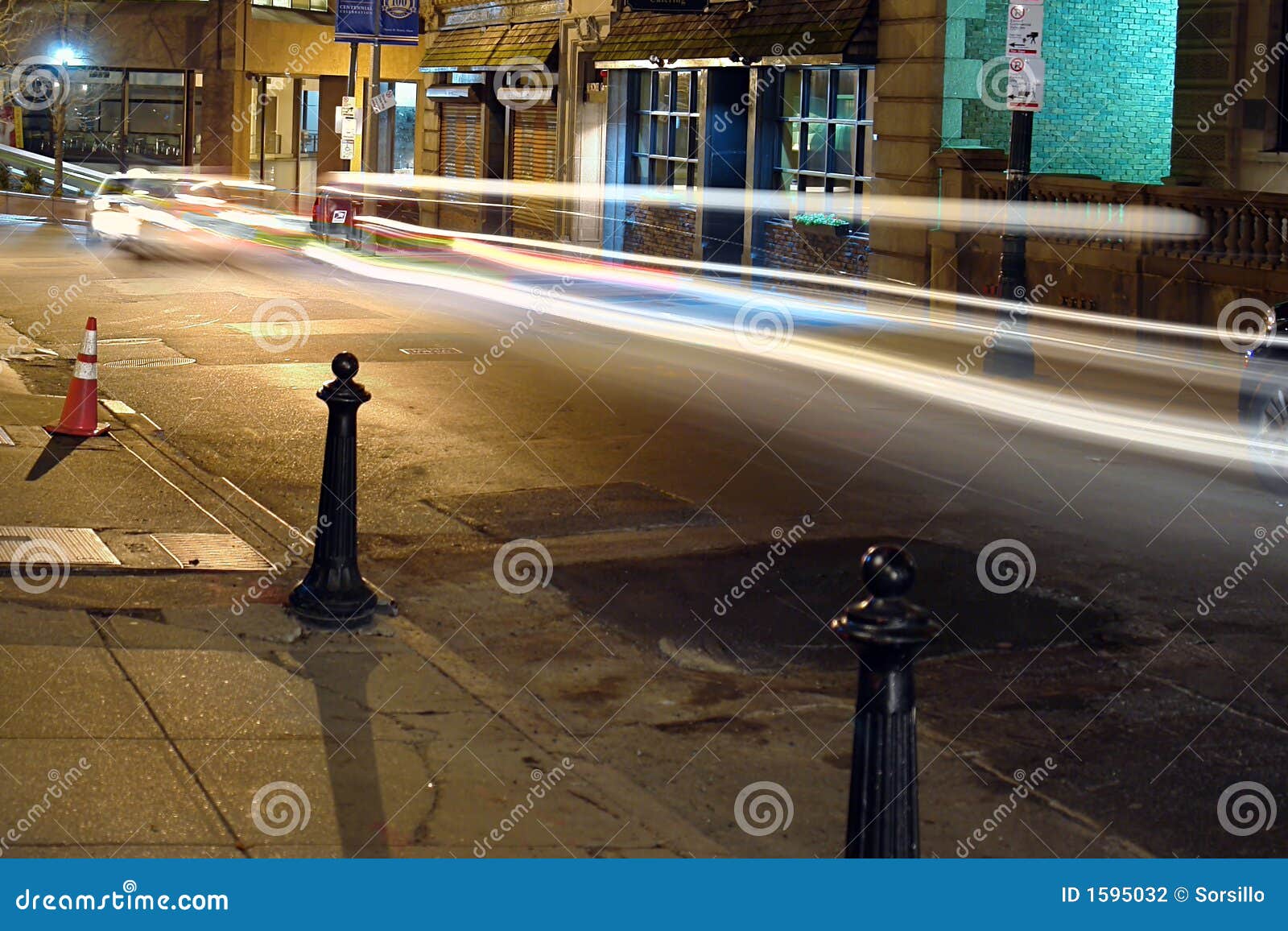 Night Time On Beacon Street With Light Trails Picture. Image 1595032