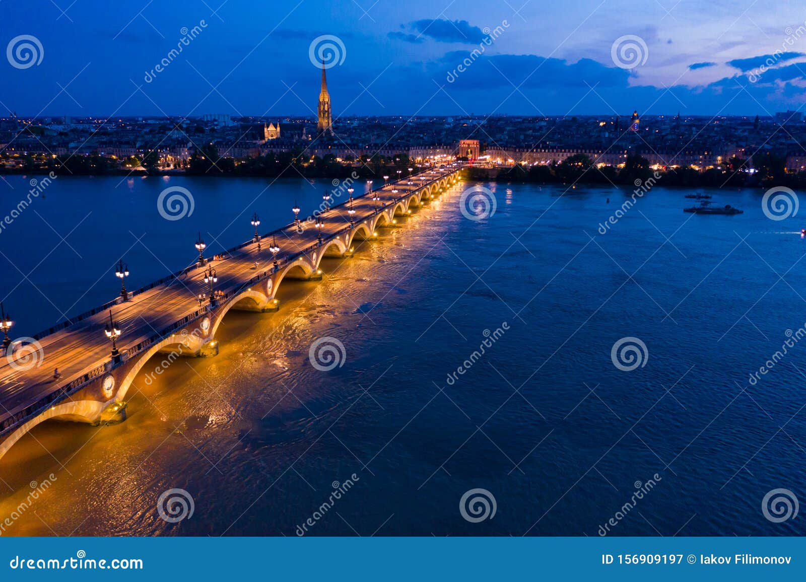 Night View from the Drone on the Bordeaux. France Stock Image Image