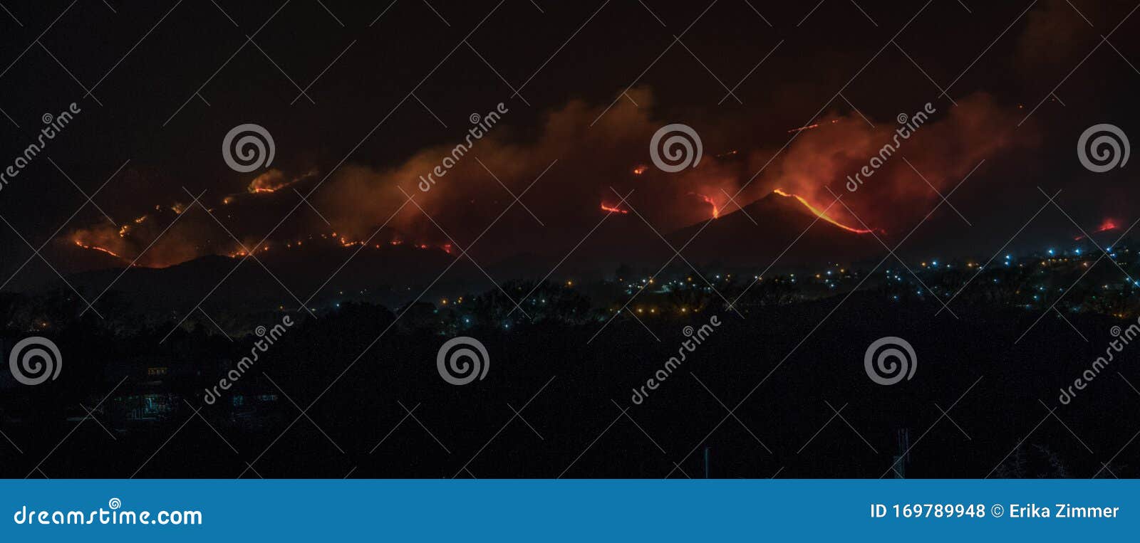 night view of a fire in the mountains