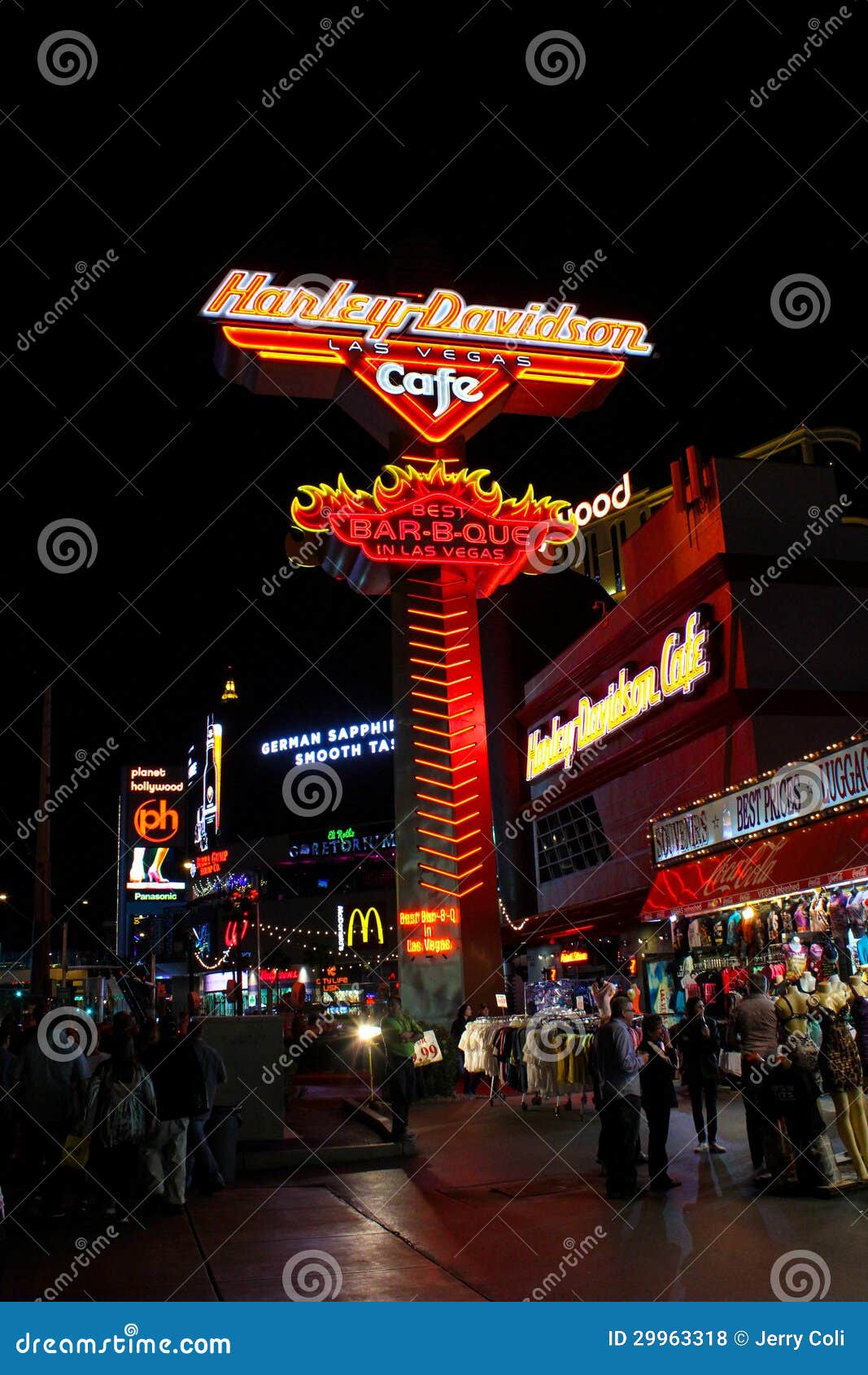 Harley Davidson Restaurant Las Vegas, NV. Night view of the Harley Davidson Restaurant on the Strip in Las Vegas, NV.