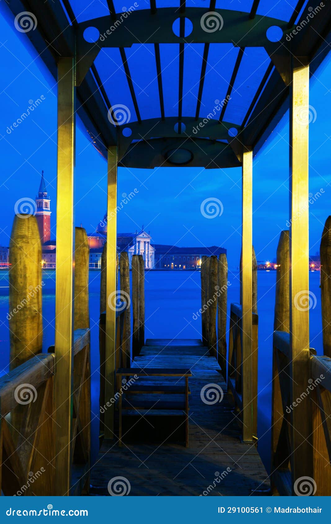 Night View of a Jetty in Venice Stock Image Image of footbridge, roof