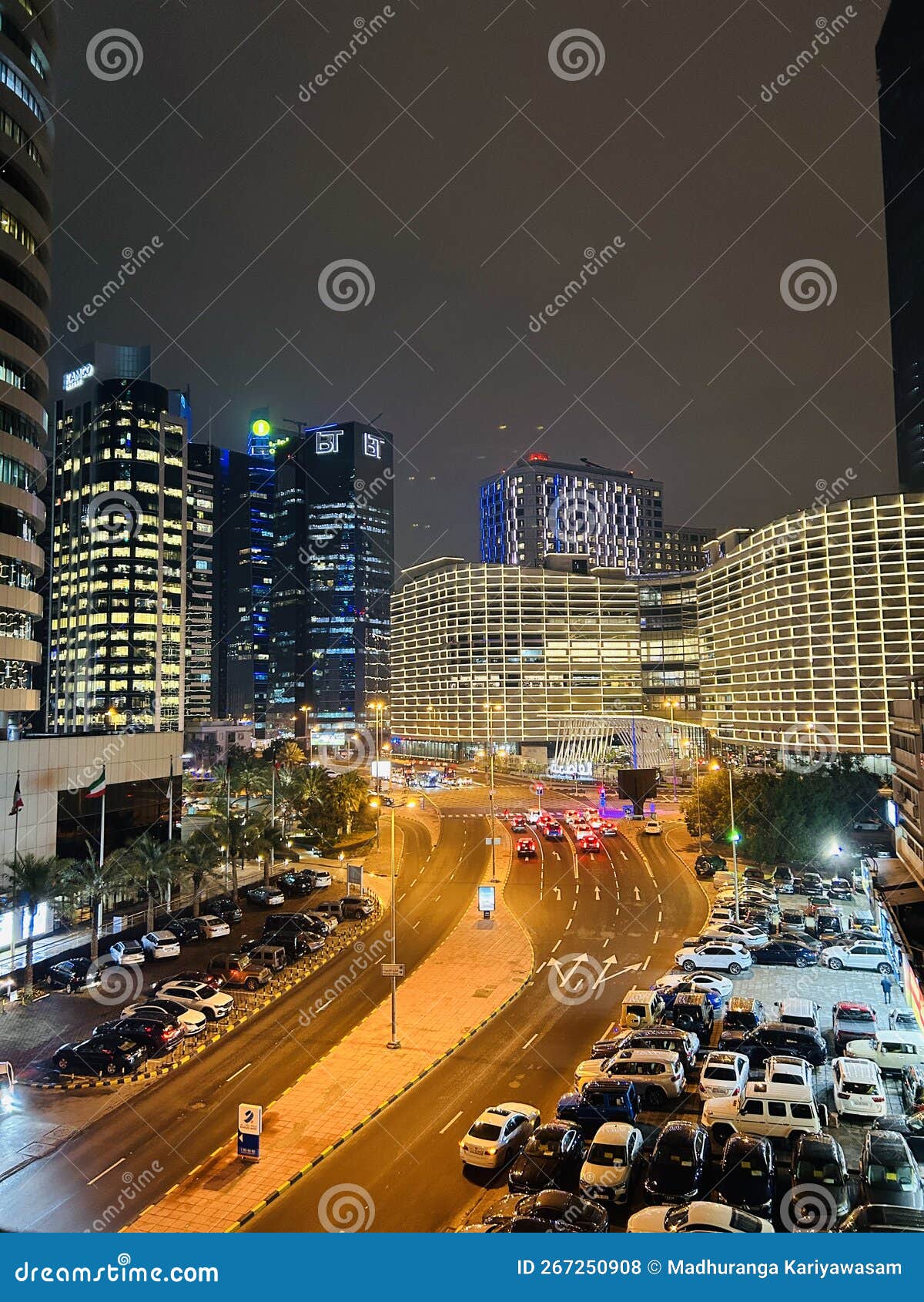 Kuwait city night view editorial stock photo. Image of traffic 267250908