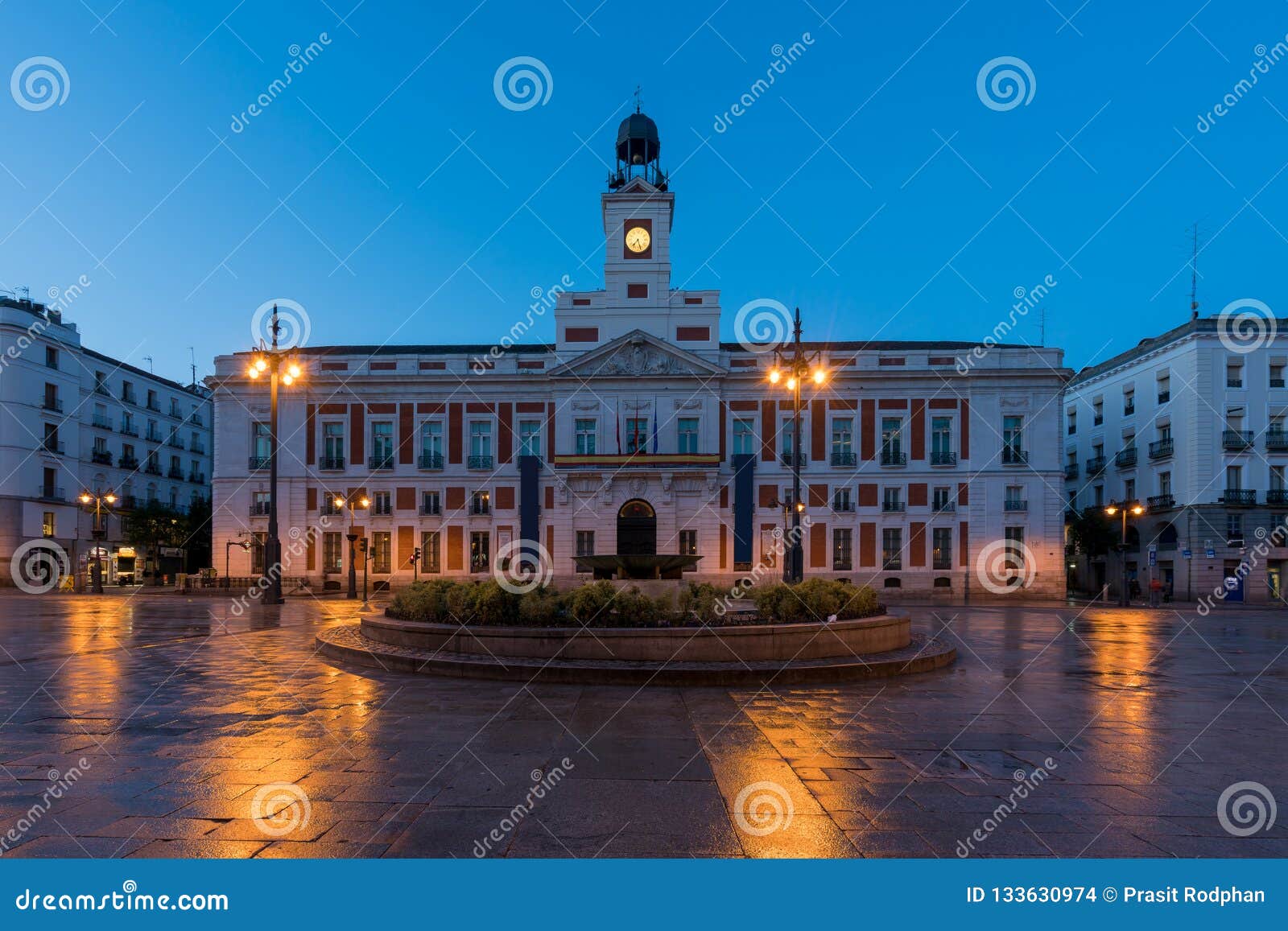 night view in madrid puerta del sol square km 0 in madrid, spain