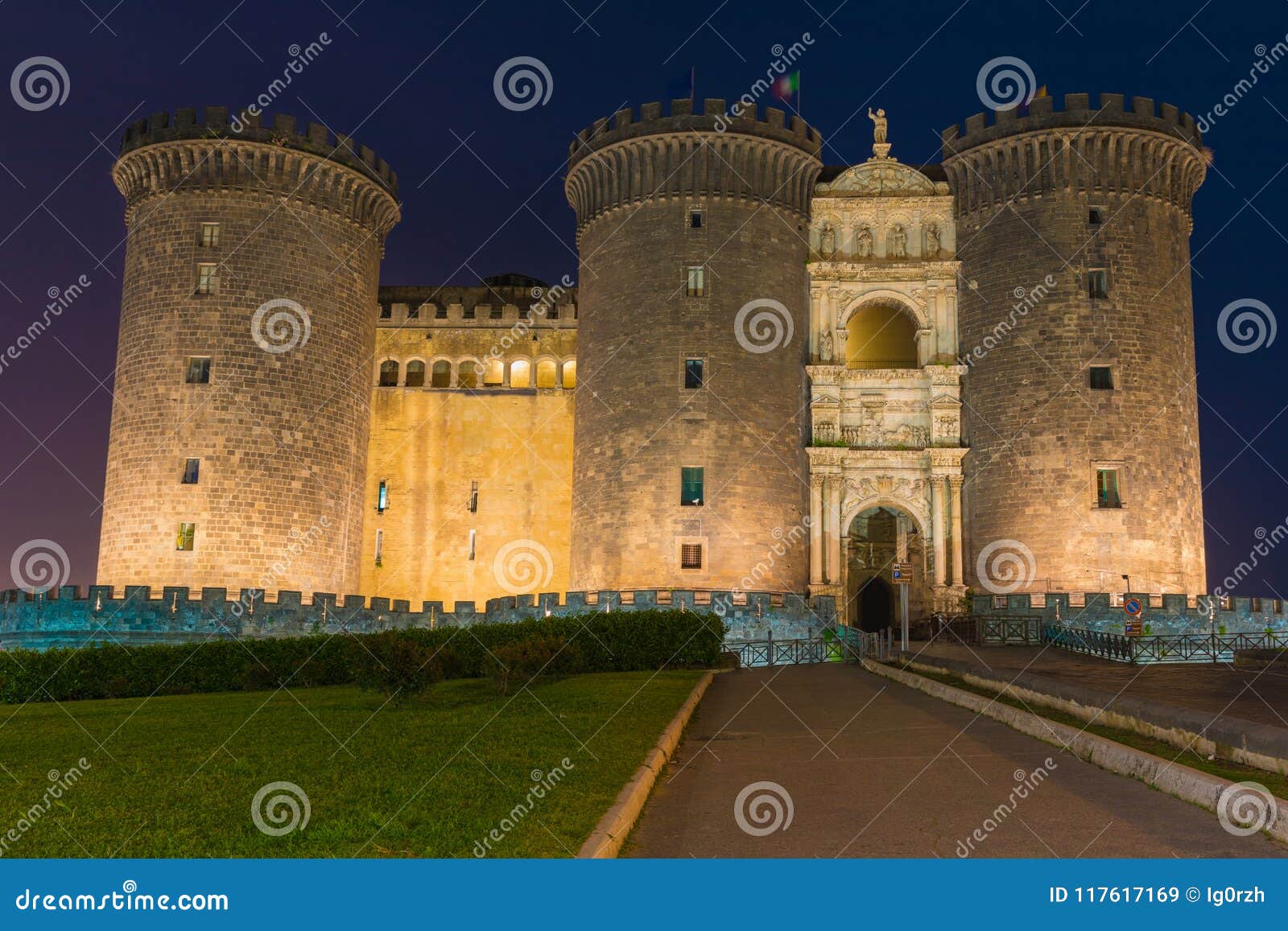 night view of castel nuovo in naples, italy