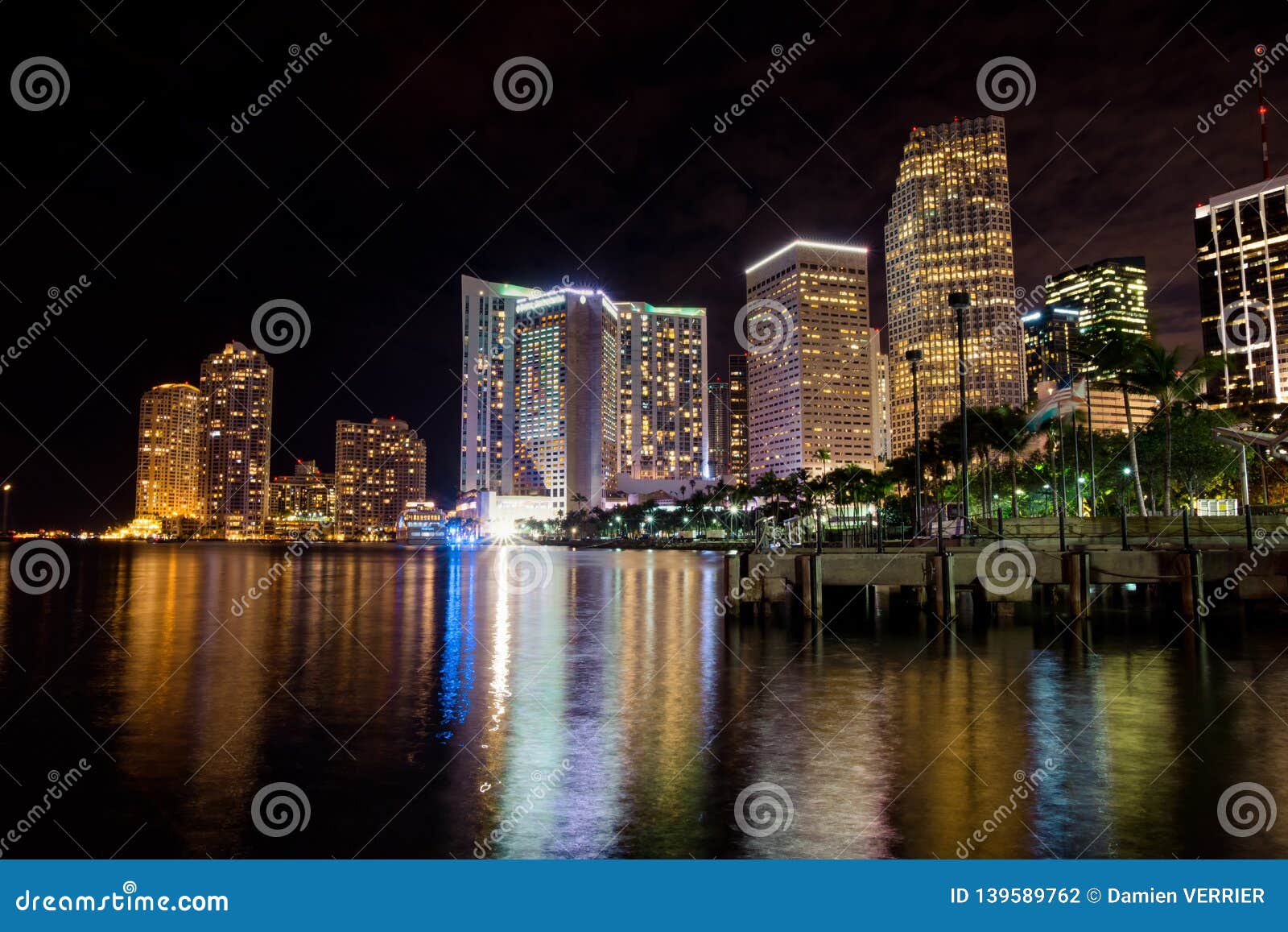 night view of miami downtown from bayside