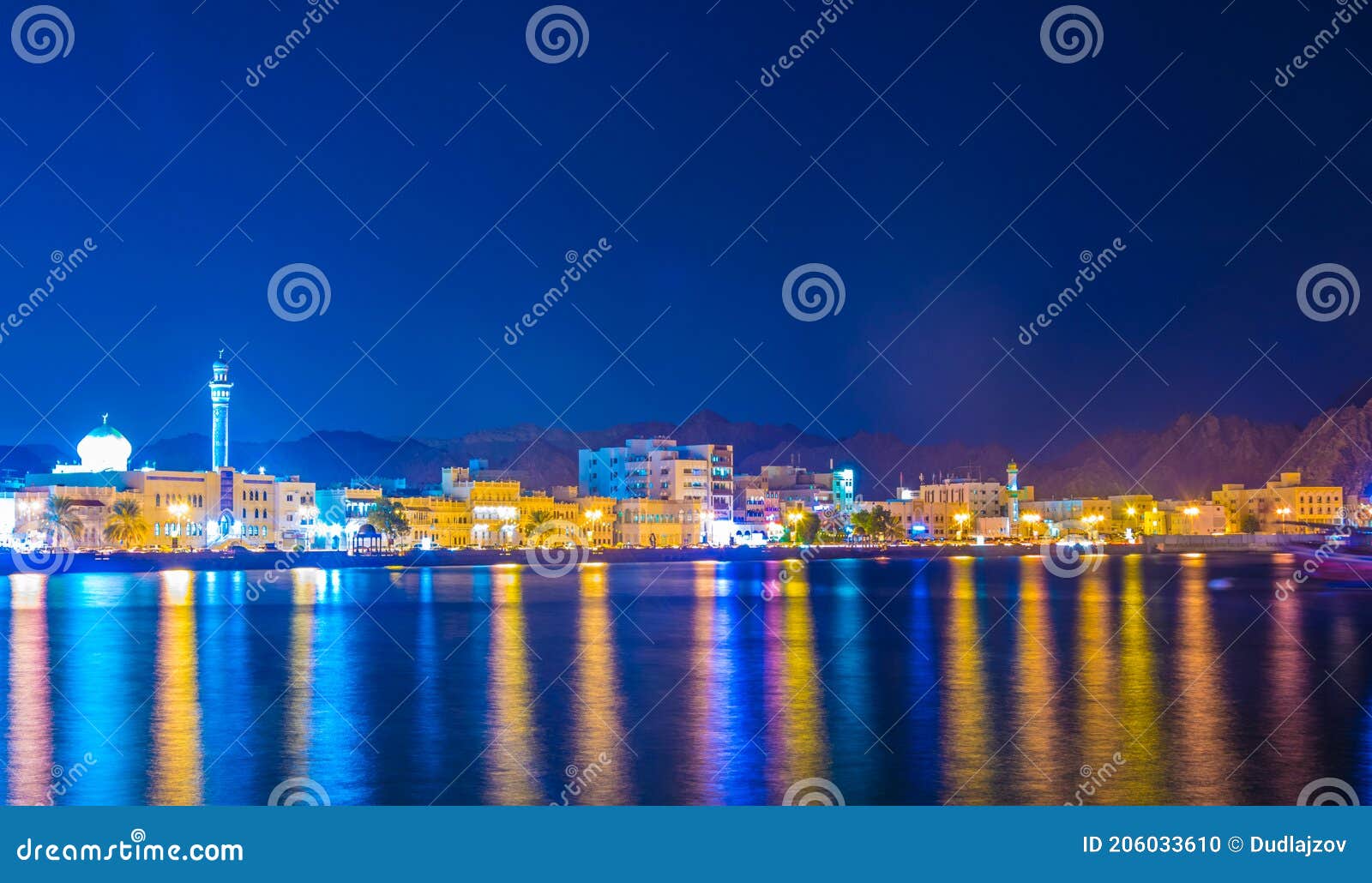 Night View of the Muttrah Port, Muscat, Oman Stock Photo - Image of ...