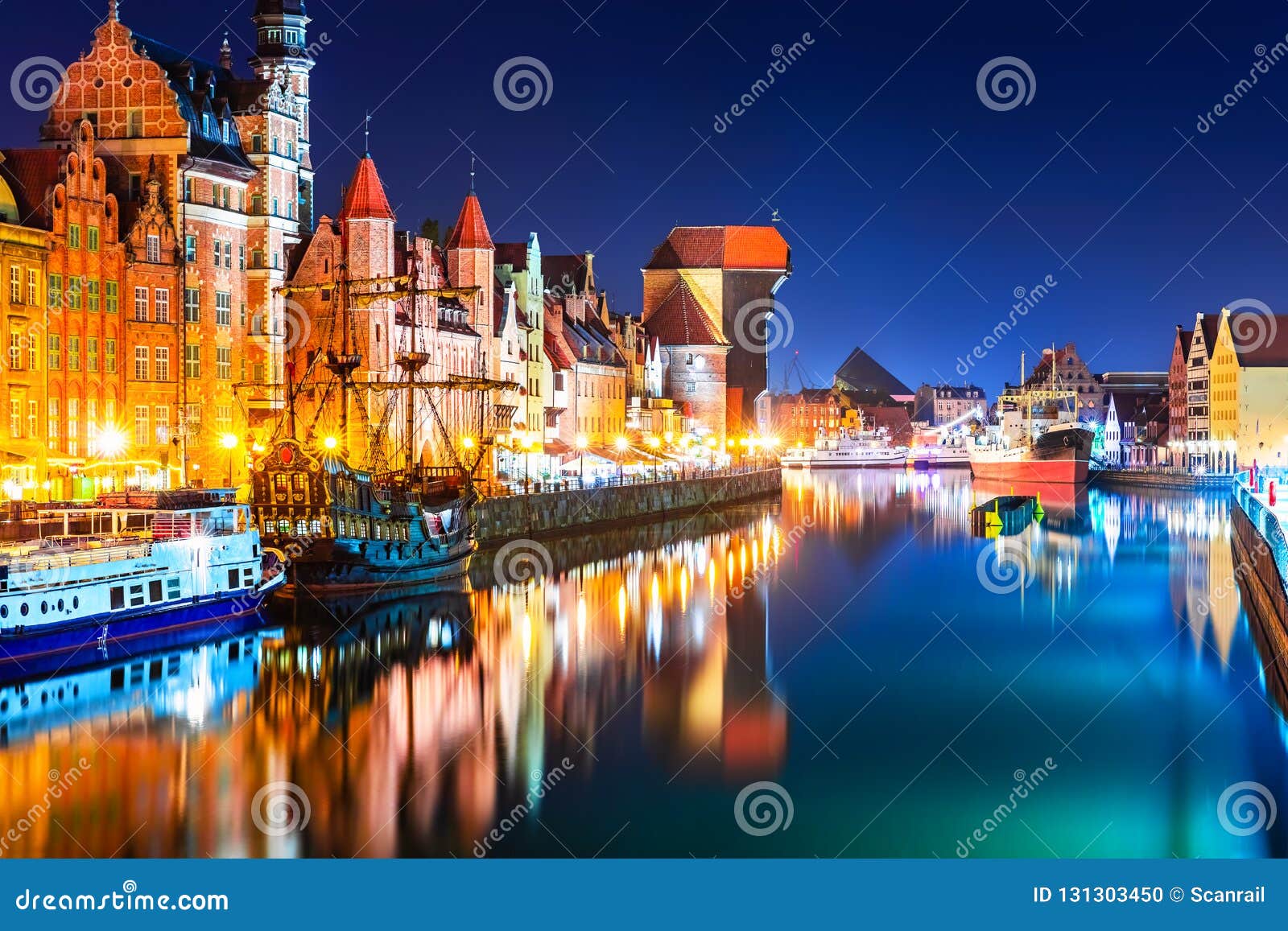 night view of the old town of gdansk, poland