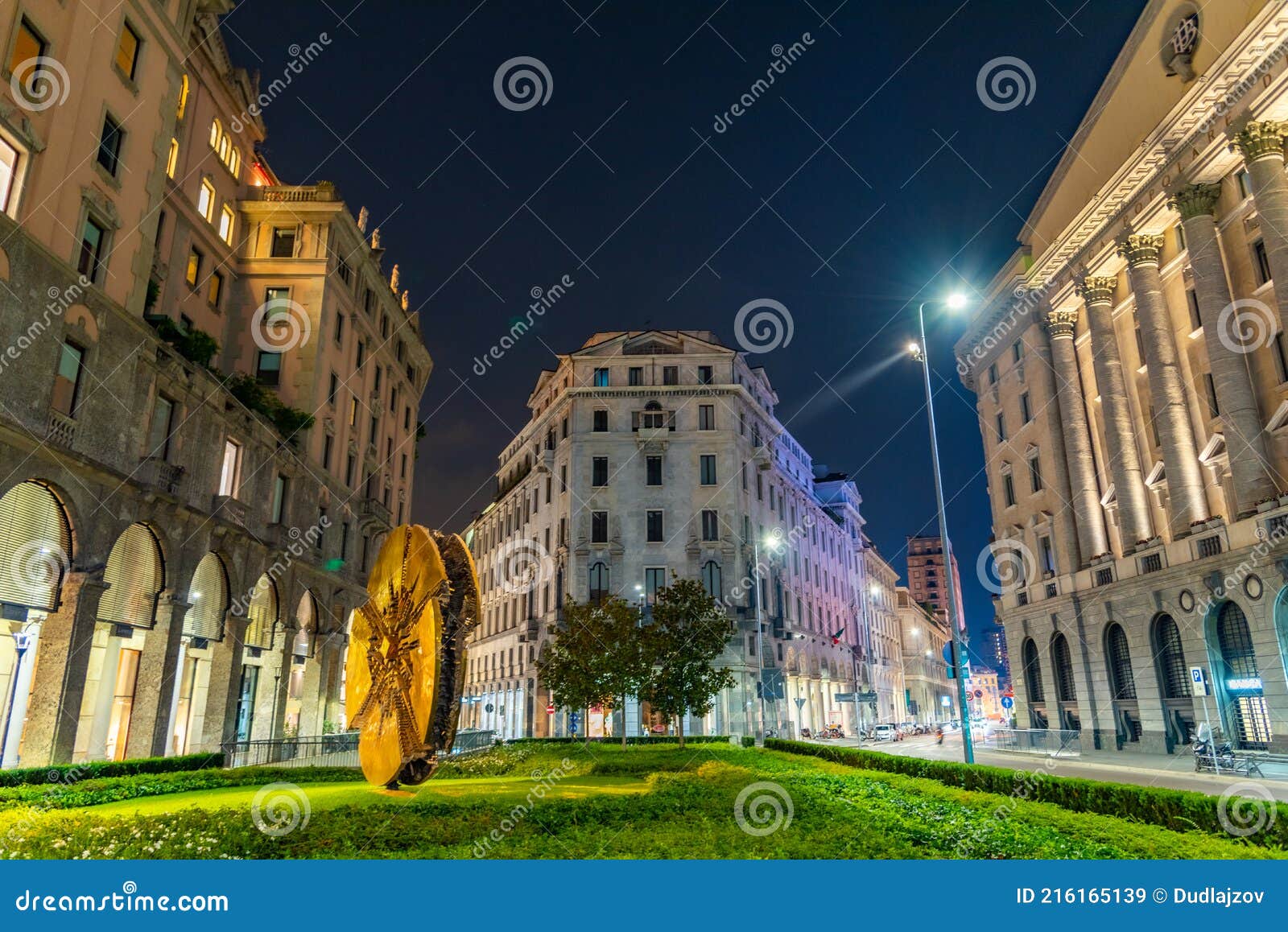 Night View of Piazza Filippo Meda in Milano, Italy Editorial Stock