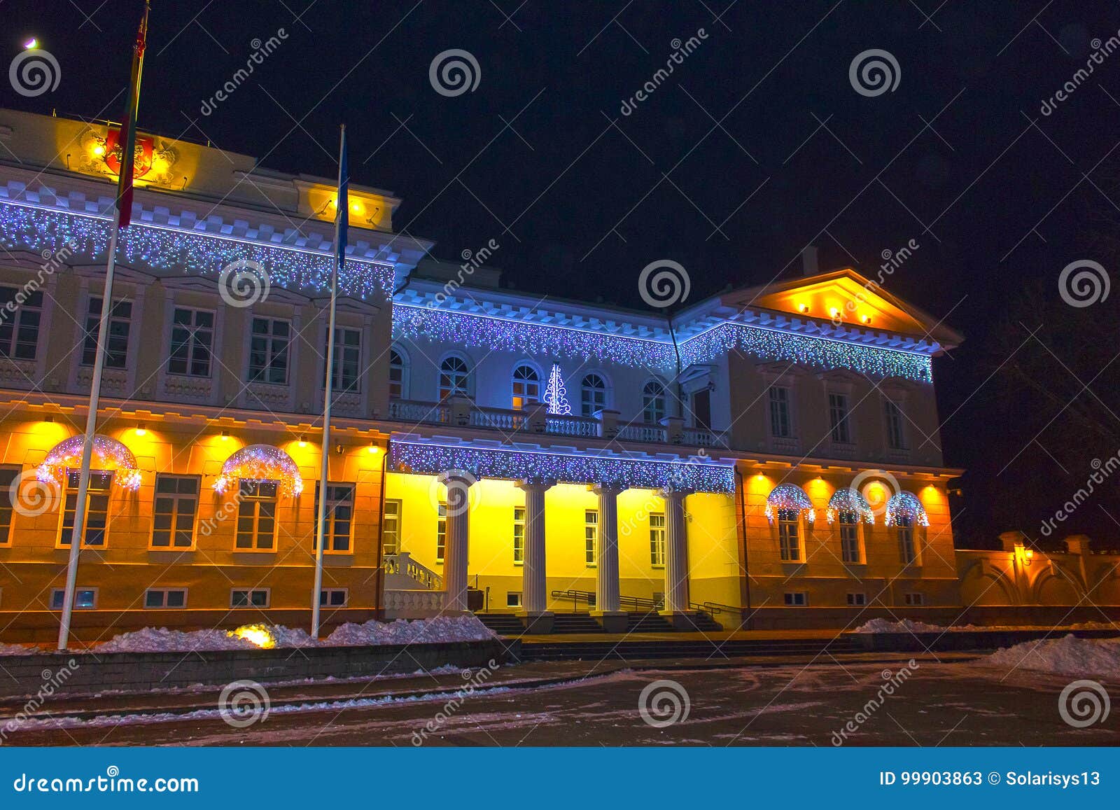 Night View of the Presidential Palace in Vilnius with Christmas ...