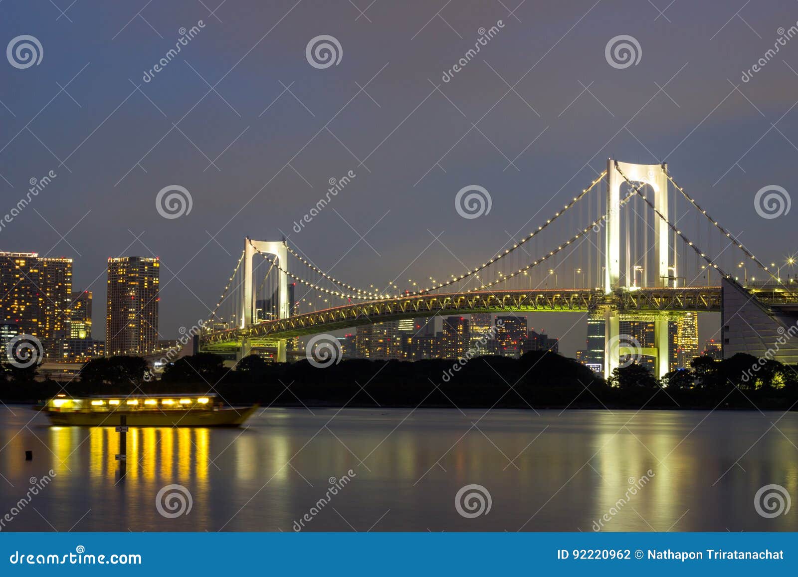 Night View Of Rainbow Bridge And The Surrounding Tokyo Bay Area As Seen From Odaiba Minato Tokyo Japan Stock Photo Image Of Rainbow Japan