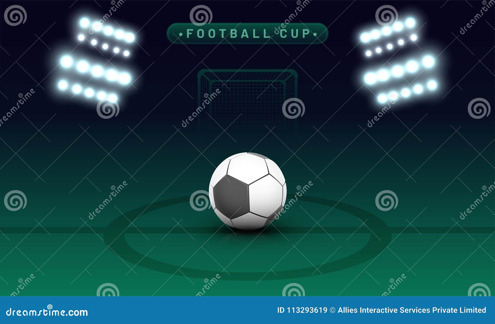 night view of a soccer ground with flud lights, goal net and soc