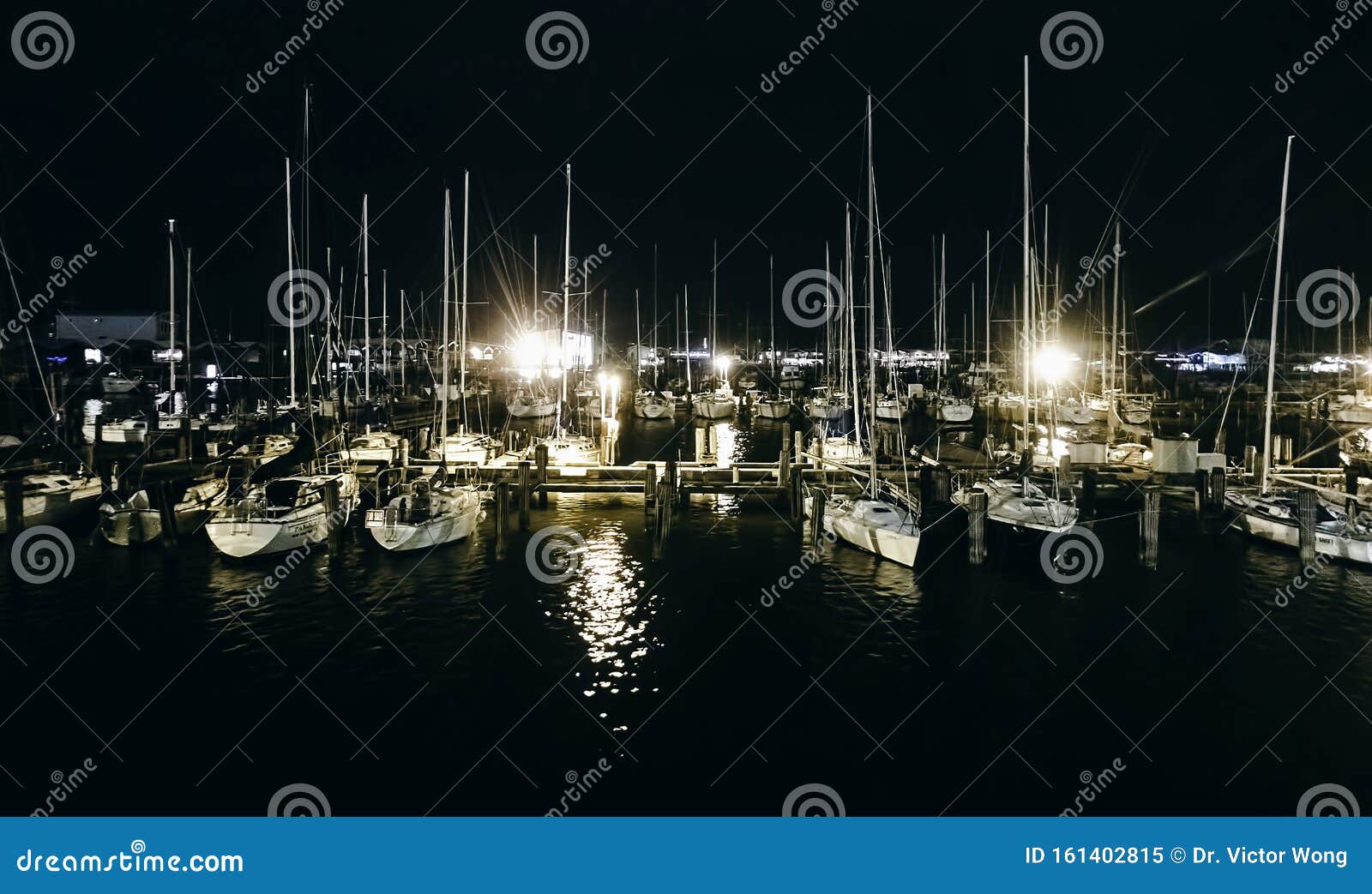 Night View of Some Leisure Yachts Moored at a Dock in Lakeview ...