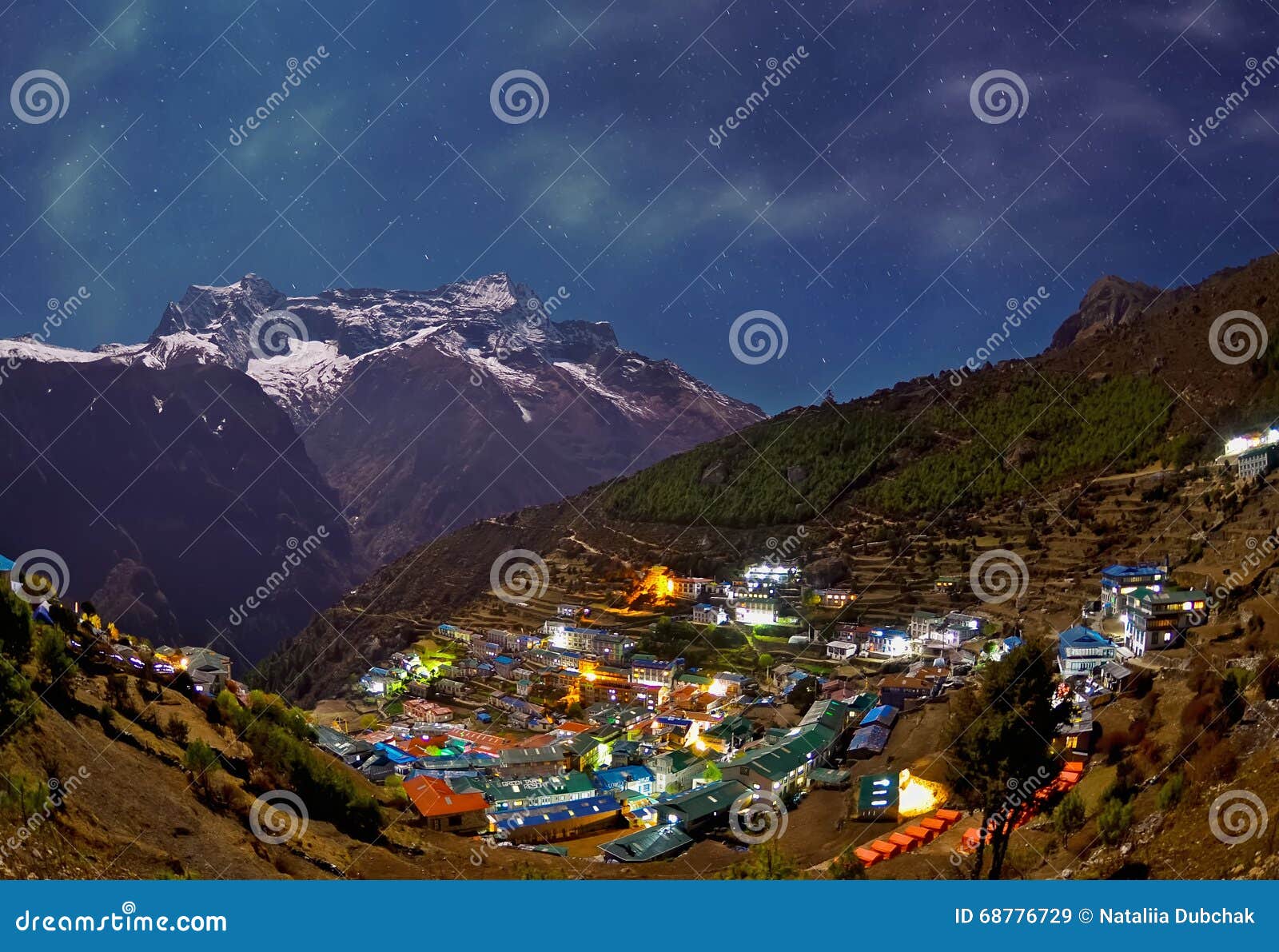night view to the namche bazar, nepal