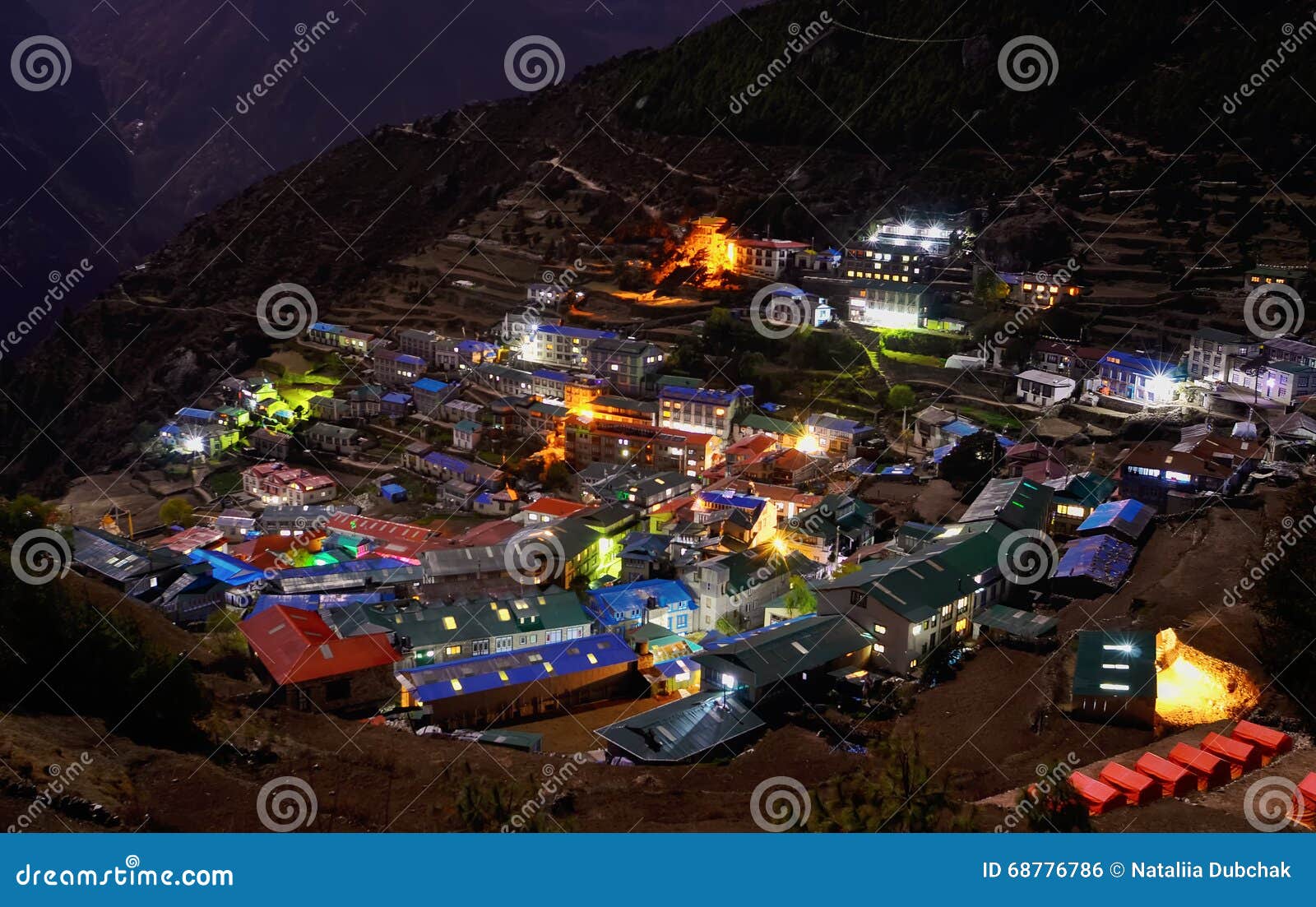 night view to the namche bazar, nepal
