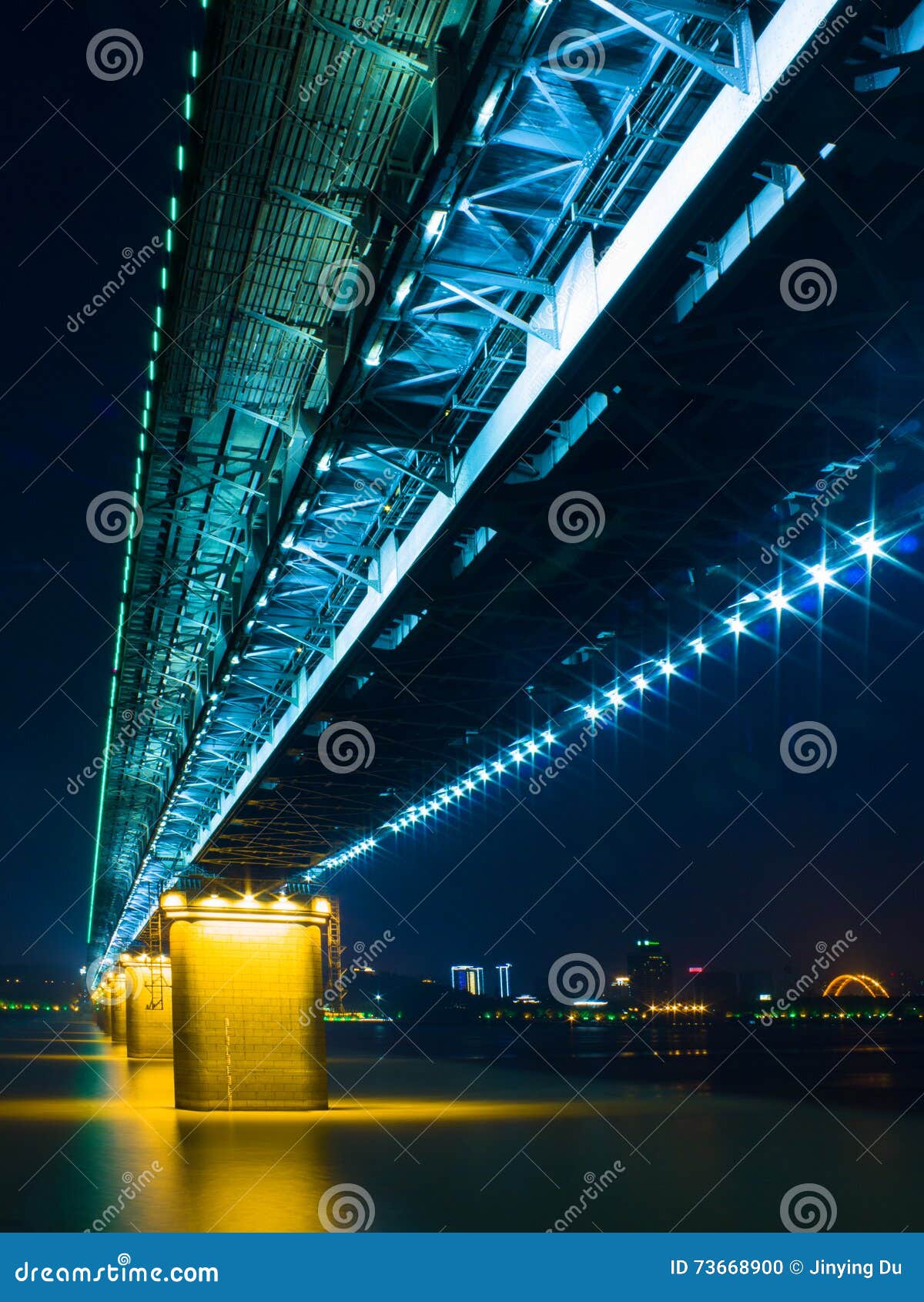 night view of yangtsze (changjiang) bridge wuhan china