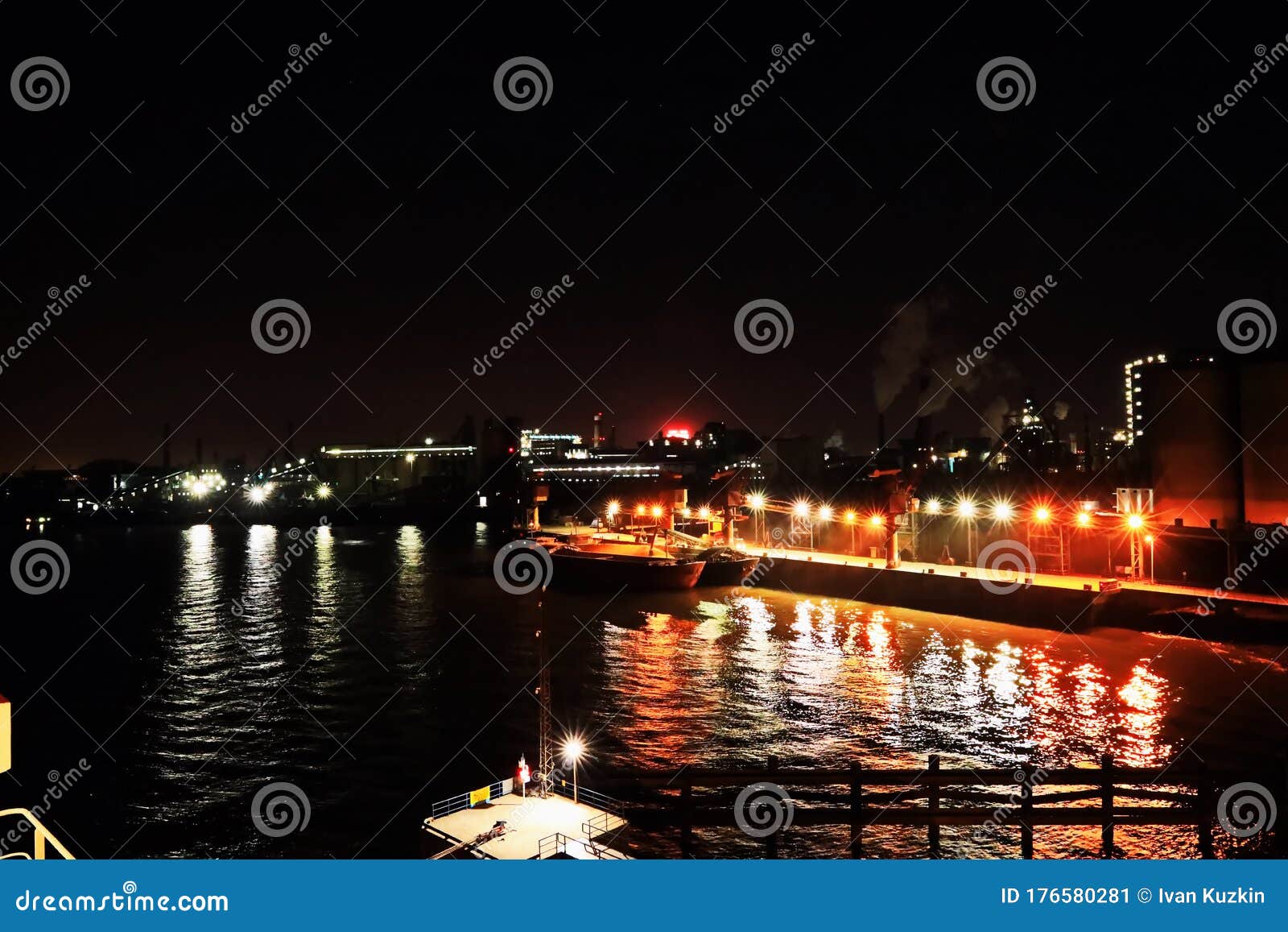 night views of cargo terminal for unloading grain cargo.sunrise. port jiangyin, china.