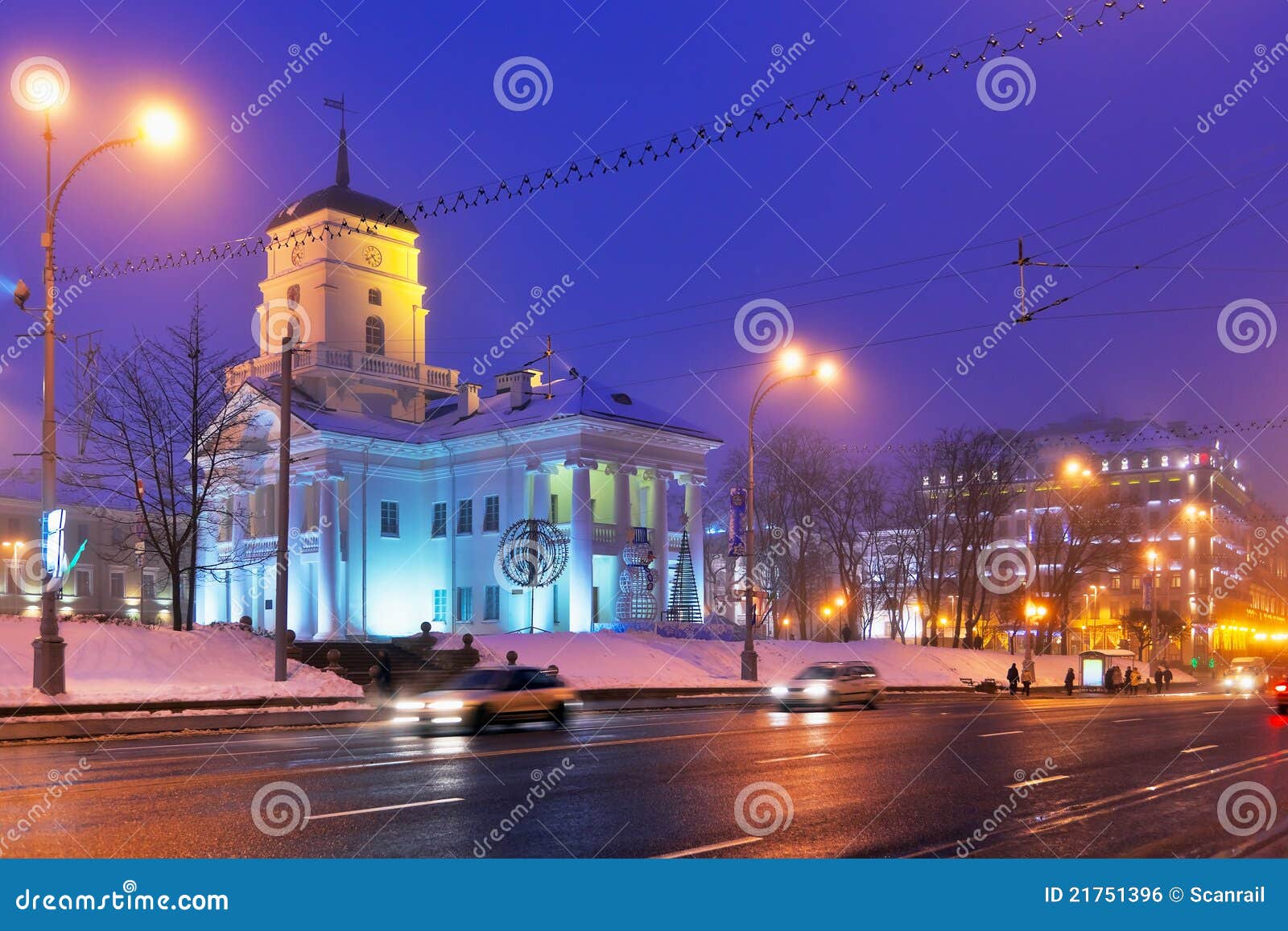 Night Winter Panorama of Minsk, Belarus Stock Photo Image of