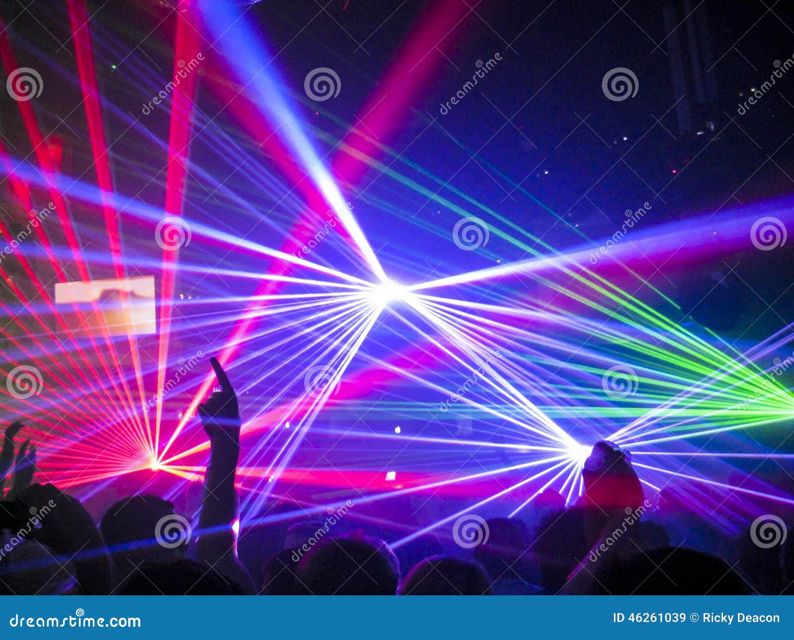 nightclub / rave lasers, people having fun