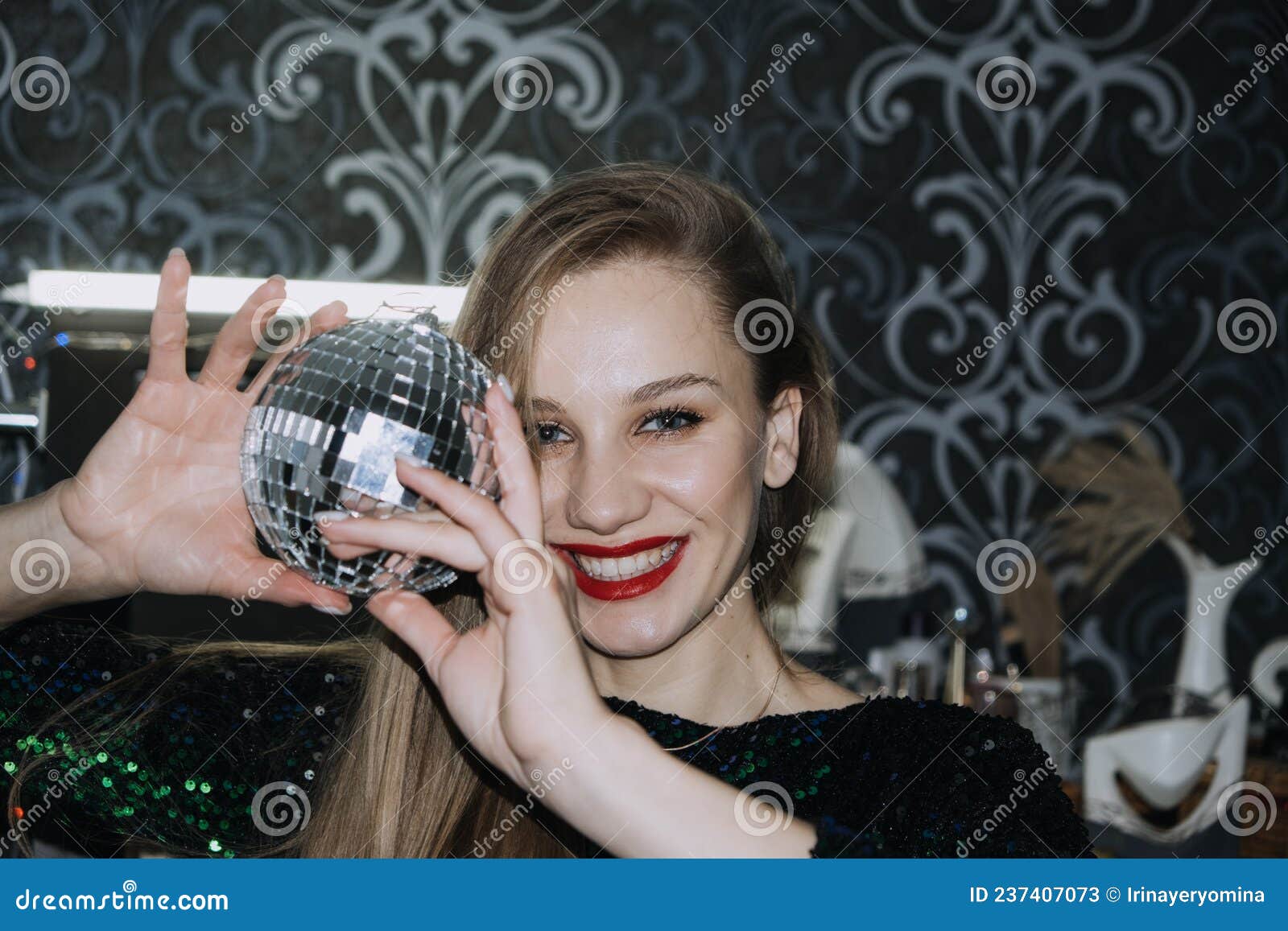 Nightlife New Year Eve Party New Year Celebration Portrait Of Young Beautiful Woman And Disco