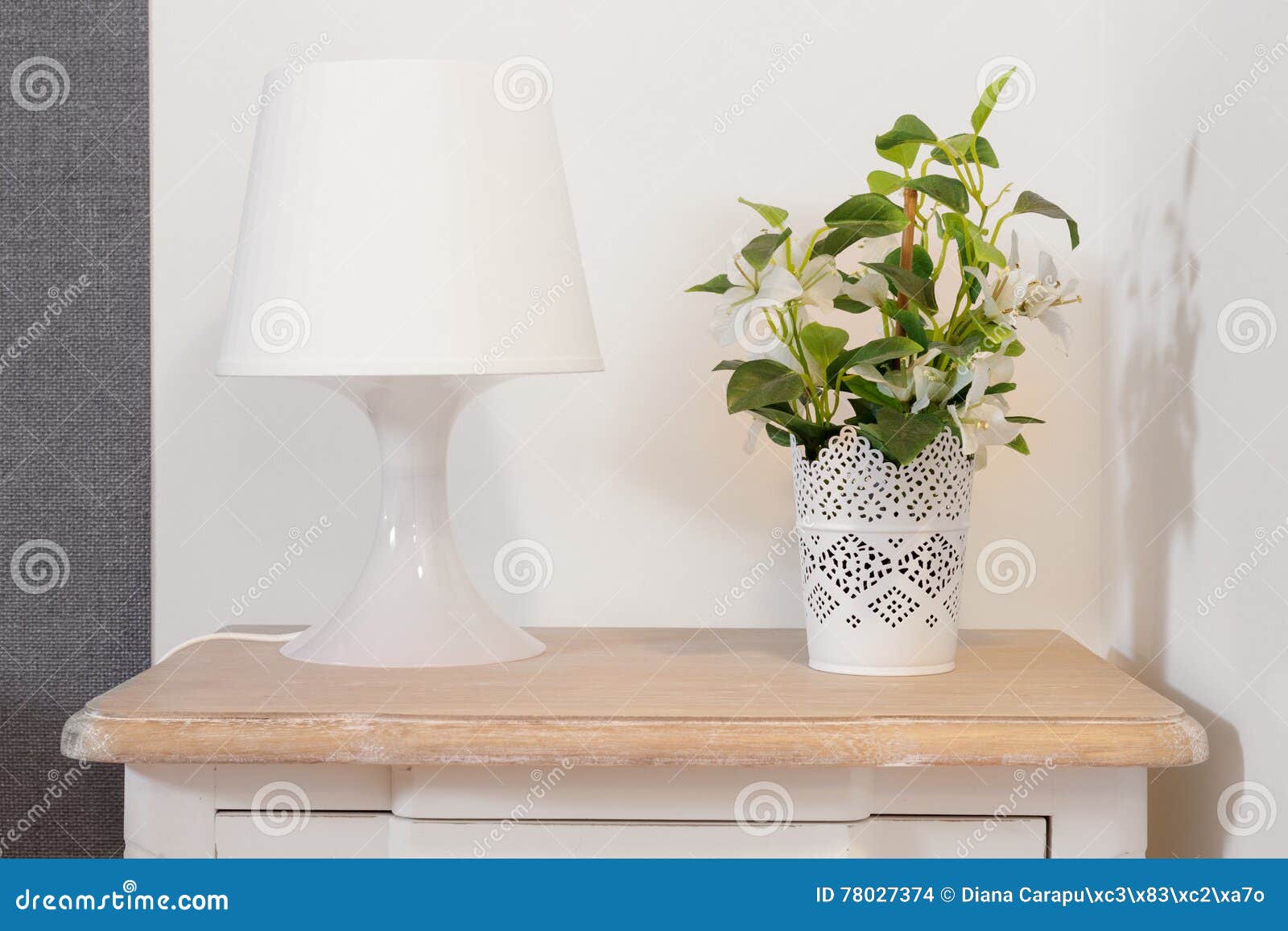 Nightstand with Lamp and Plant Stock Photo Image of simple, lamp
