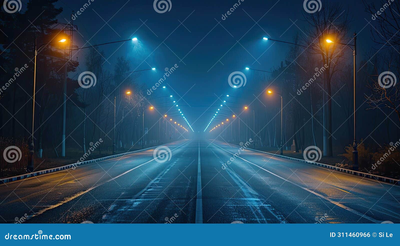 nighttime drive: illuminated thoroughfare on a wide road