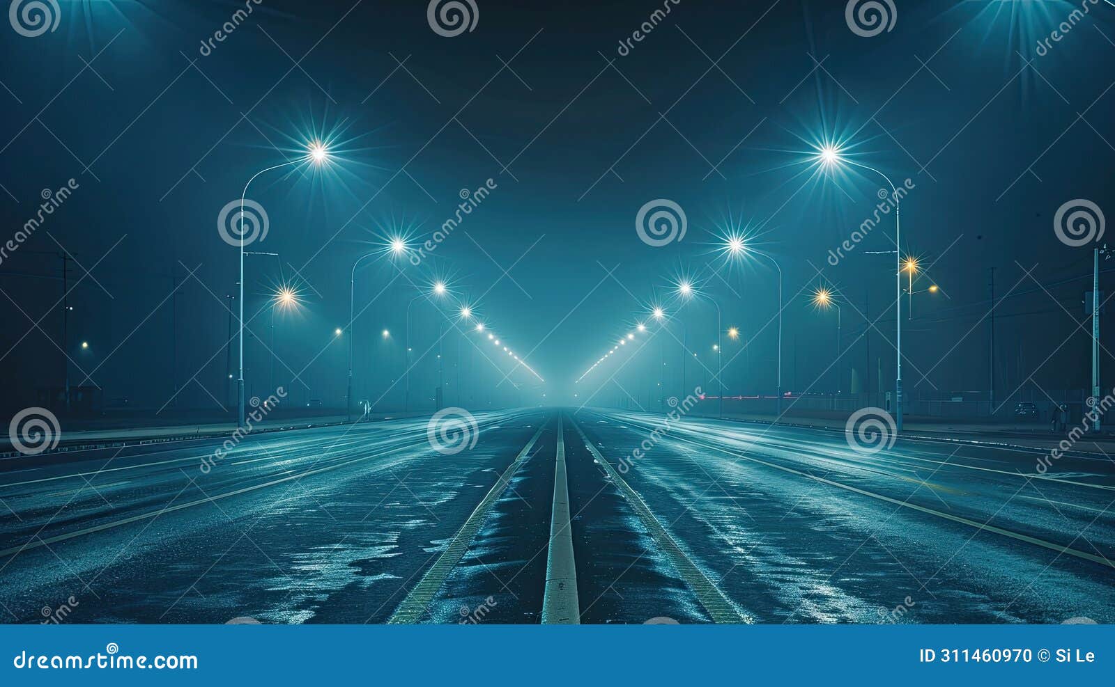 nighttime drive: illuminated thoroughfare on a wide road