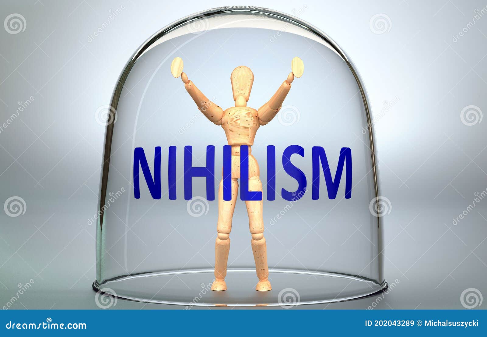 nihilism can separate a person from the world and lock in an invisible isolation that limits and restrains - pictured as a human