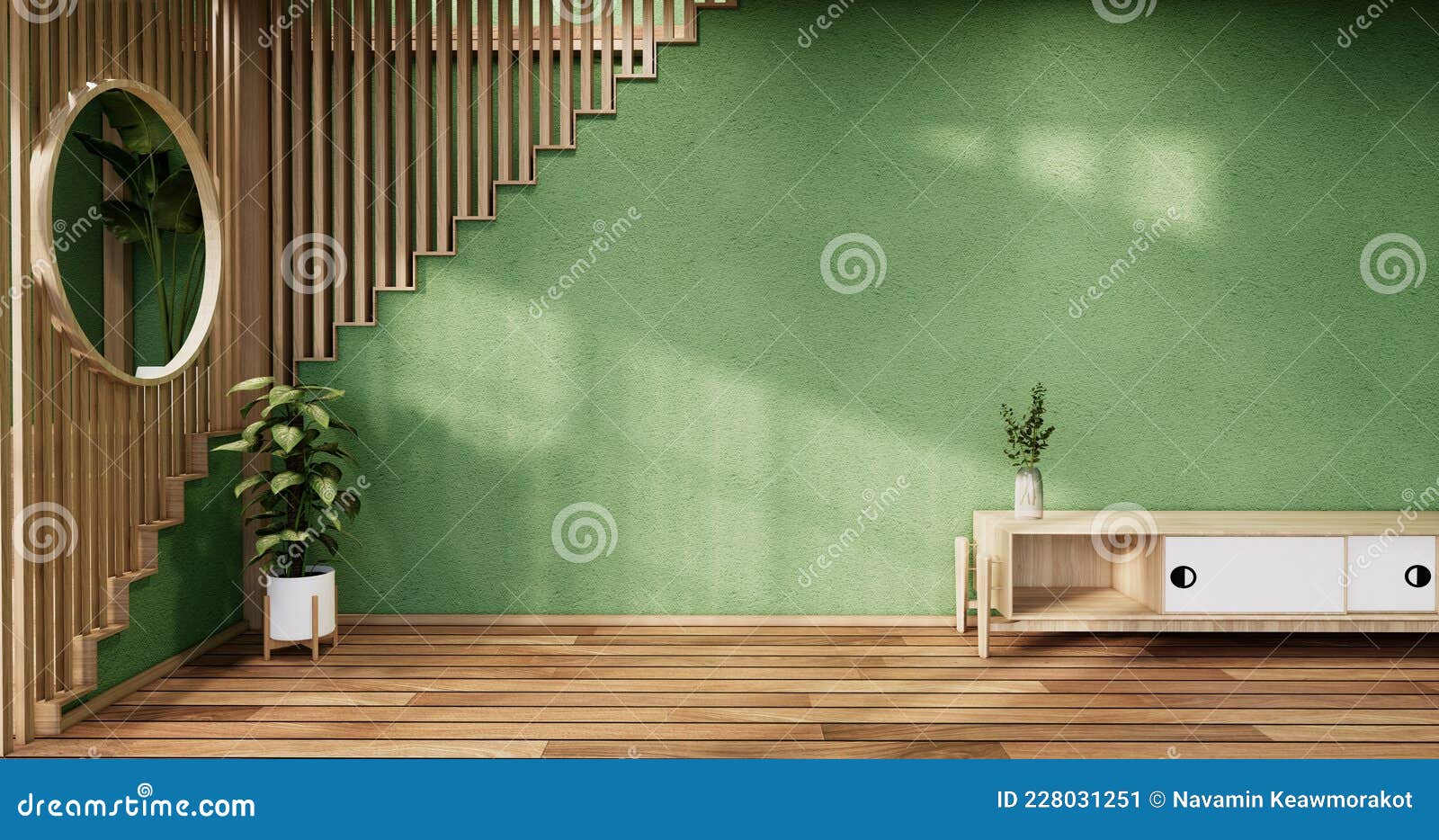 nihon green room  interior -  room japanese style. 3d rendering