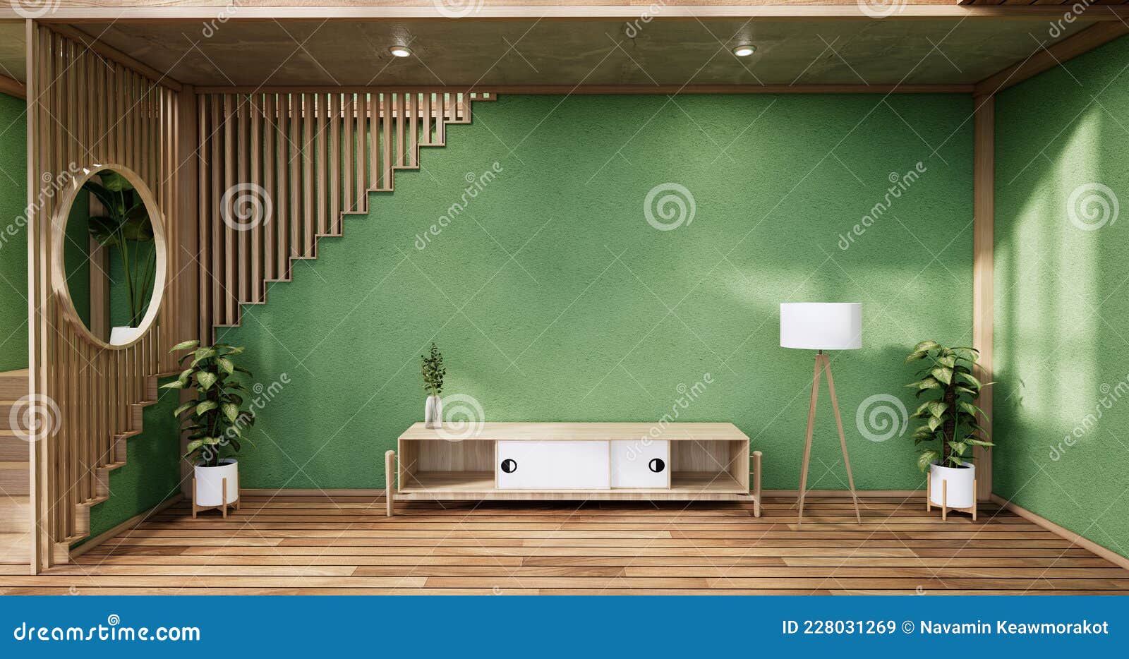 nihon green room  interior -  room japanese style. 3d rendering