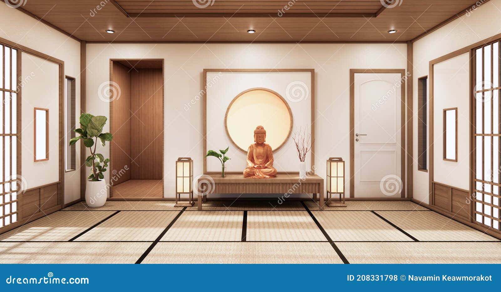 Nihon Raum Design Innenraum Und Schrank Ablage Wand Auf Tatami Matte Boden  Zimmer Japanisch Style 3d Rendering Stock Abbildung - Illustration von  zuhause, matte: 208331798