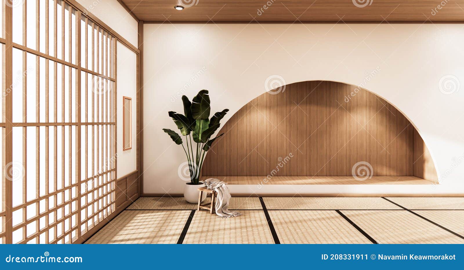 Nihon Raum Design Innenraum Und Schrank Ablage Wand Auf Tatami Matte Boden  Zimmer Japanisch Style 3d Rendering Stock Abbildung - Illustration von matte,  judo: 208331911