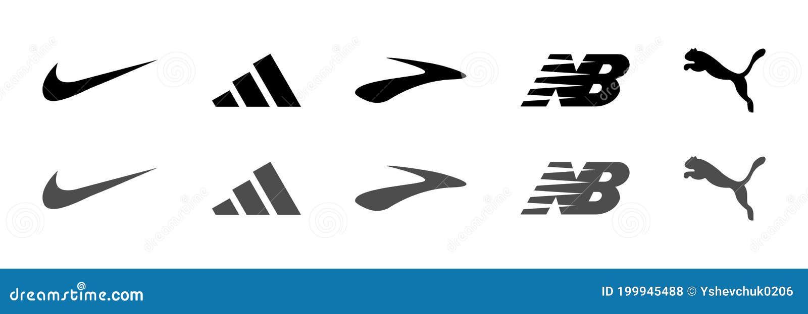 Nike, Adidas, Brooks, New Balance, Puma - Logos of Sports Equipment and ...