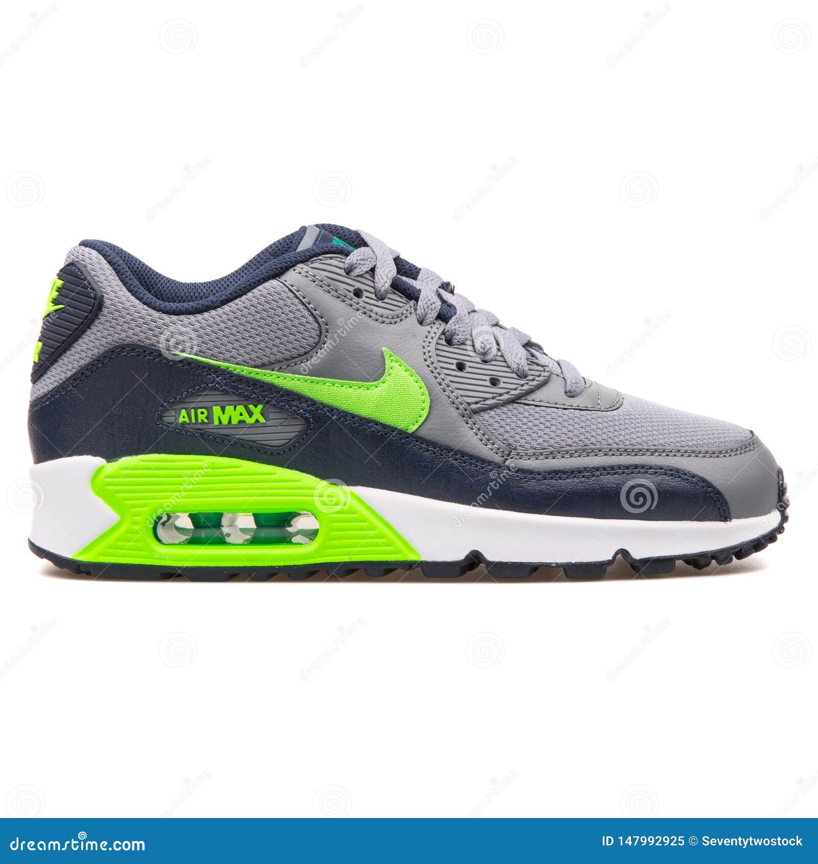 Nike Air Max 90 Mesh Grey, Obsidian And Green Sneaker Editorial Image - Image of object, kicks