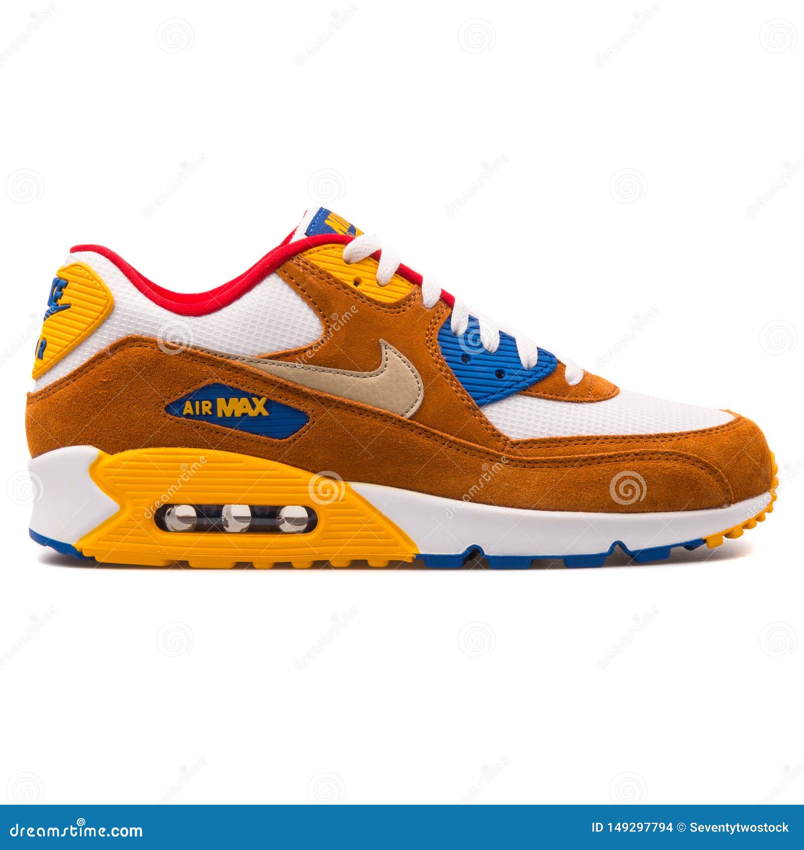 templo Indiferencia responder Nike Air Max 90 Premium White, Brown, Yellow, Red and Blue Sneaker  Editorial Stock Image - Image of sneaker, athletic: 149297794