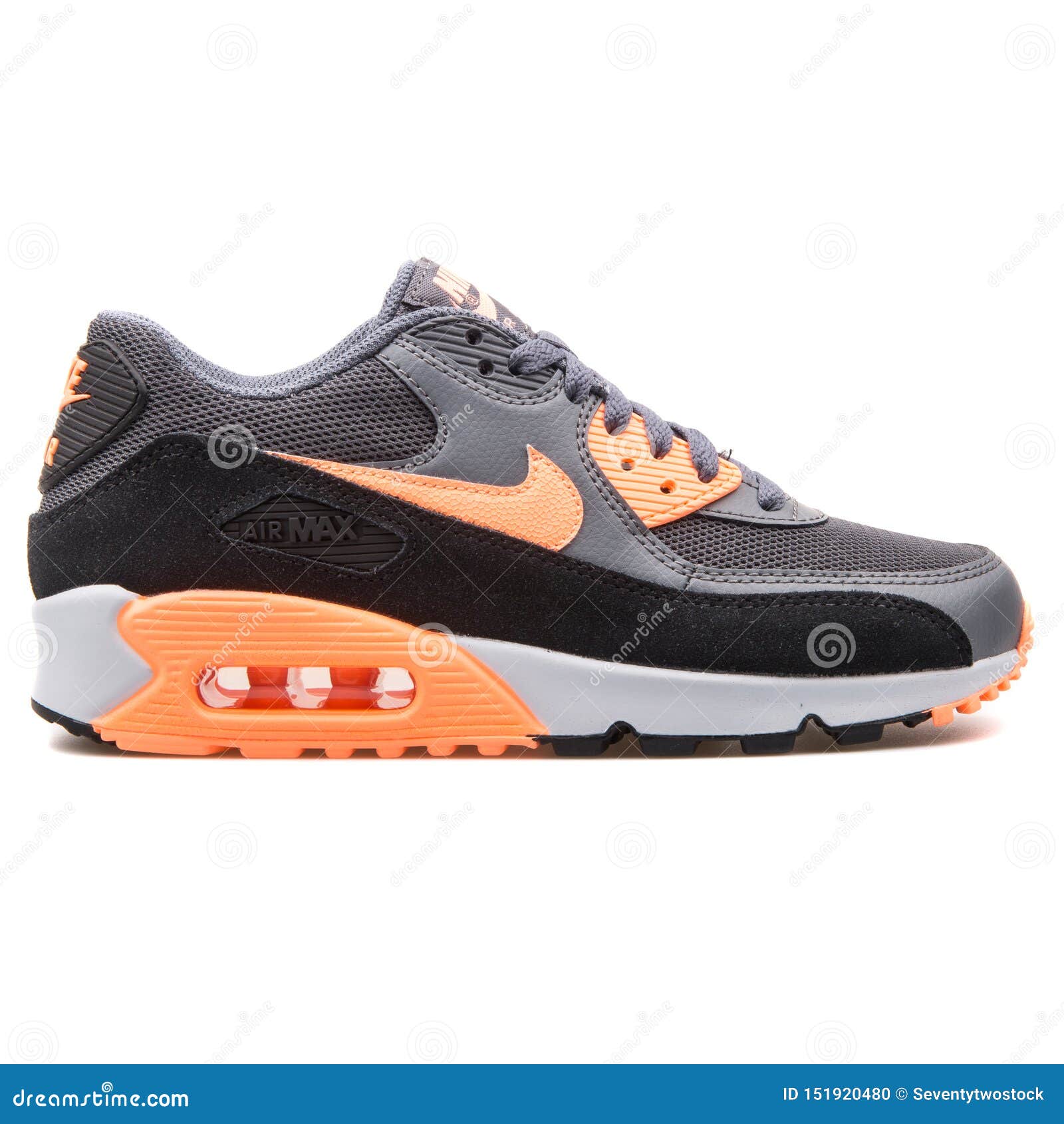 Air Max 90 Zapatillas De Deporte Gris Oscuro, Negras Y Anaranjadas Imagen editorial - Imagen de aislado, 151920480