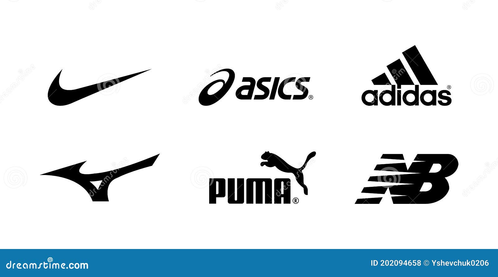 Nike, Asics, Adidas, Mizuno, Puma, New Balance - Logos of Sports Equipment  and Sportswear Company. Kyiv, Ukraine - November 15, Editorial Stock Photo  - Illustration of corporation, mizuno: 202094658