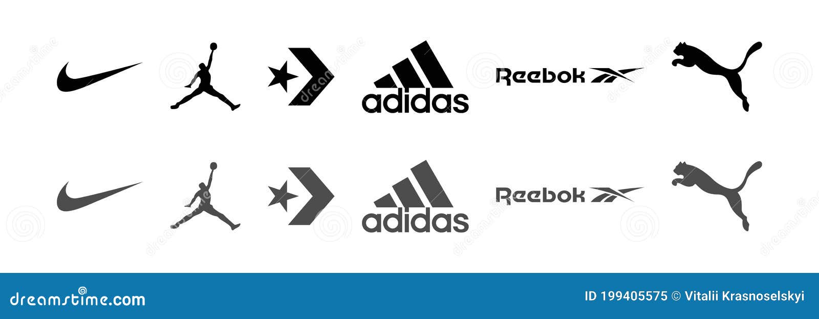 Nike Logotipos Principales De Marcas Populares De Ropa Deportiva: Nike, Jordan, Adidas, Reebok, Puma Ilustración De Vector Imagen editorial - Ilustración de editorial, icono: 199405575