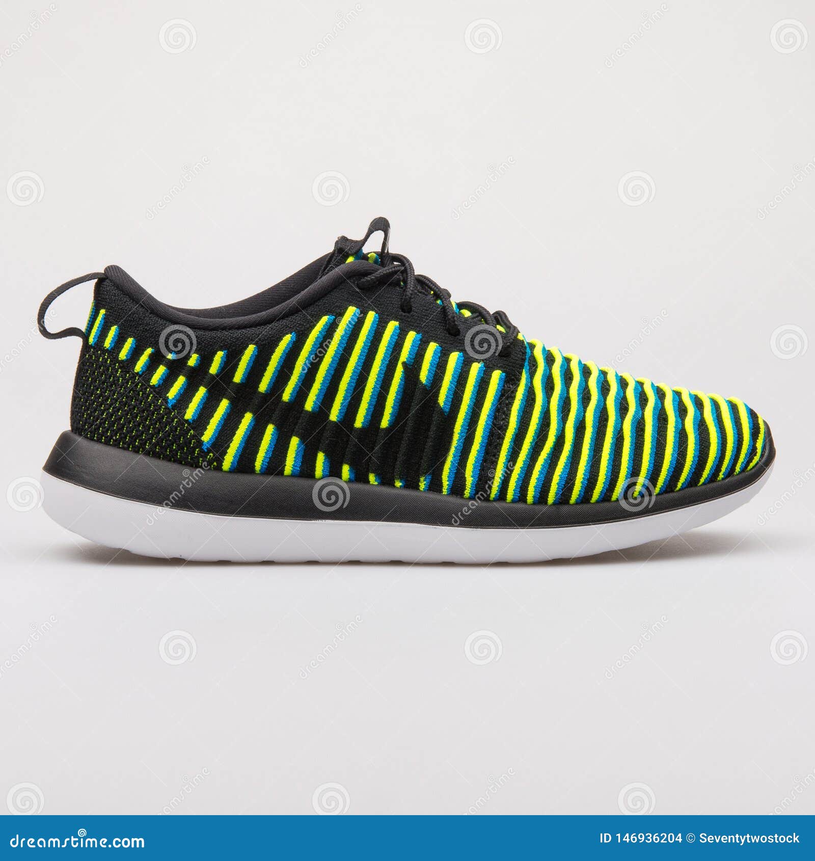 Nike Roshe Two Flyknit Black, Blue and Yellow Sneaker Editorial Stock ...