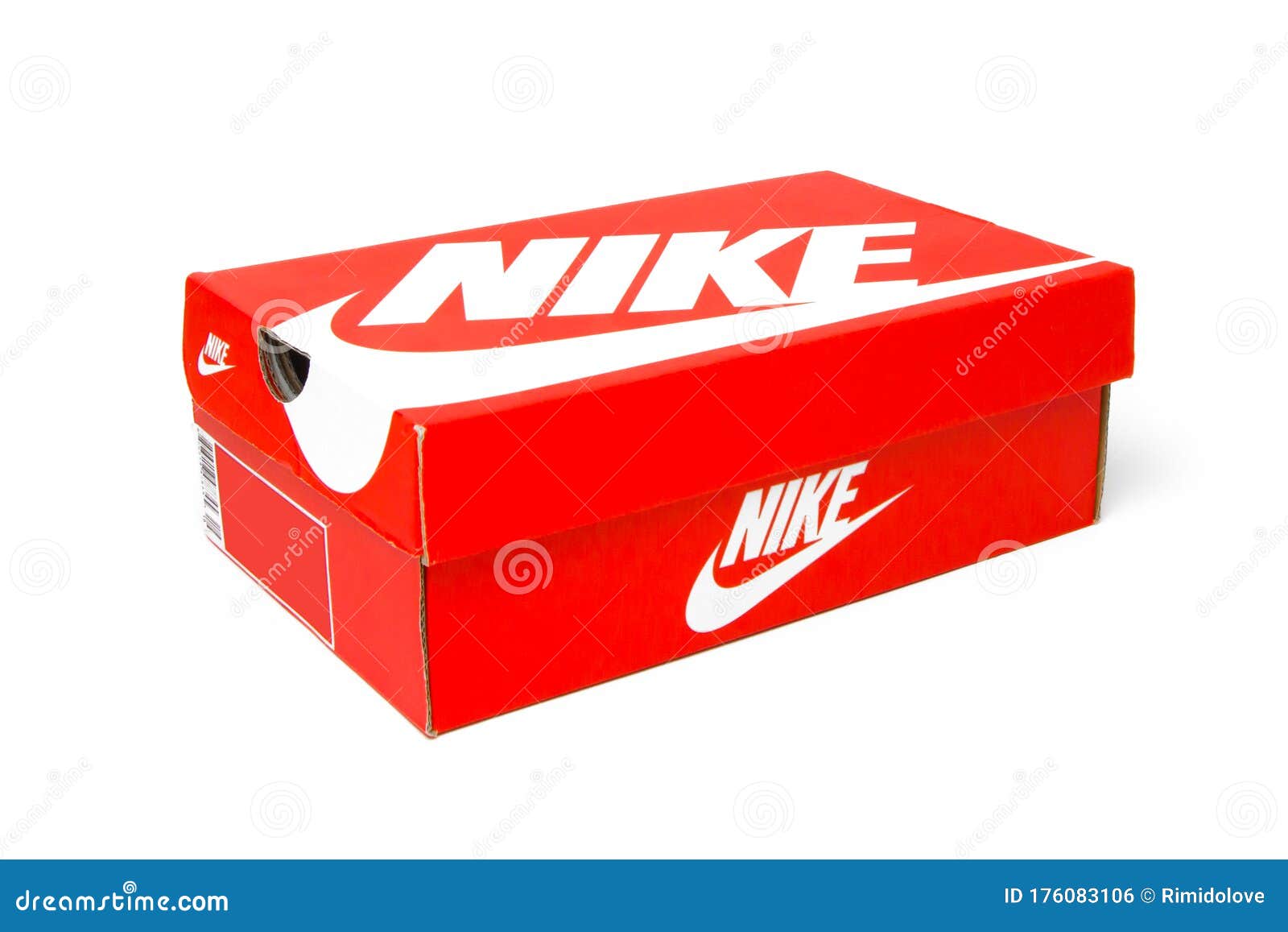 Nike Shoes Box Is Isolated On A White Background. Red Box For Snickers. San Francisco, USA