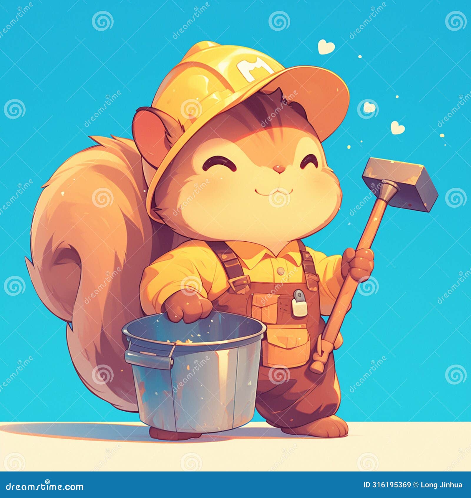 a nimble squirrel sanitation worker cartoon style