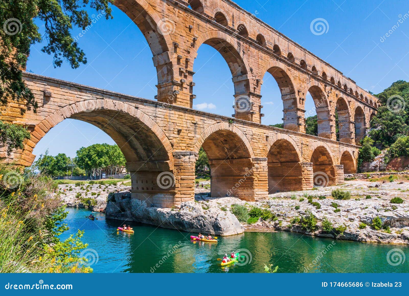 nimes, france. ancient aqueduct of pont du gard.