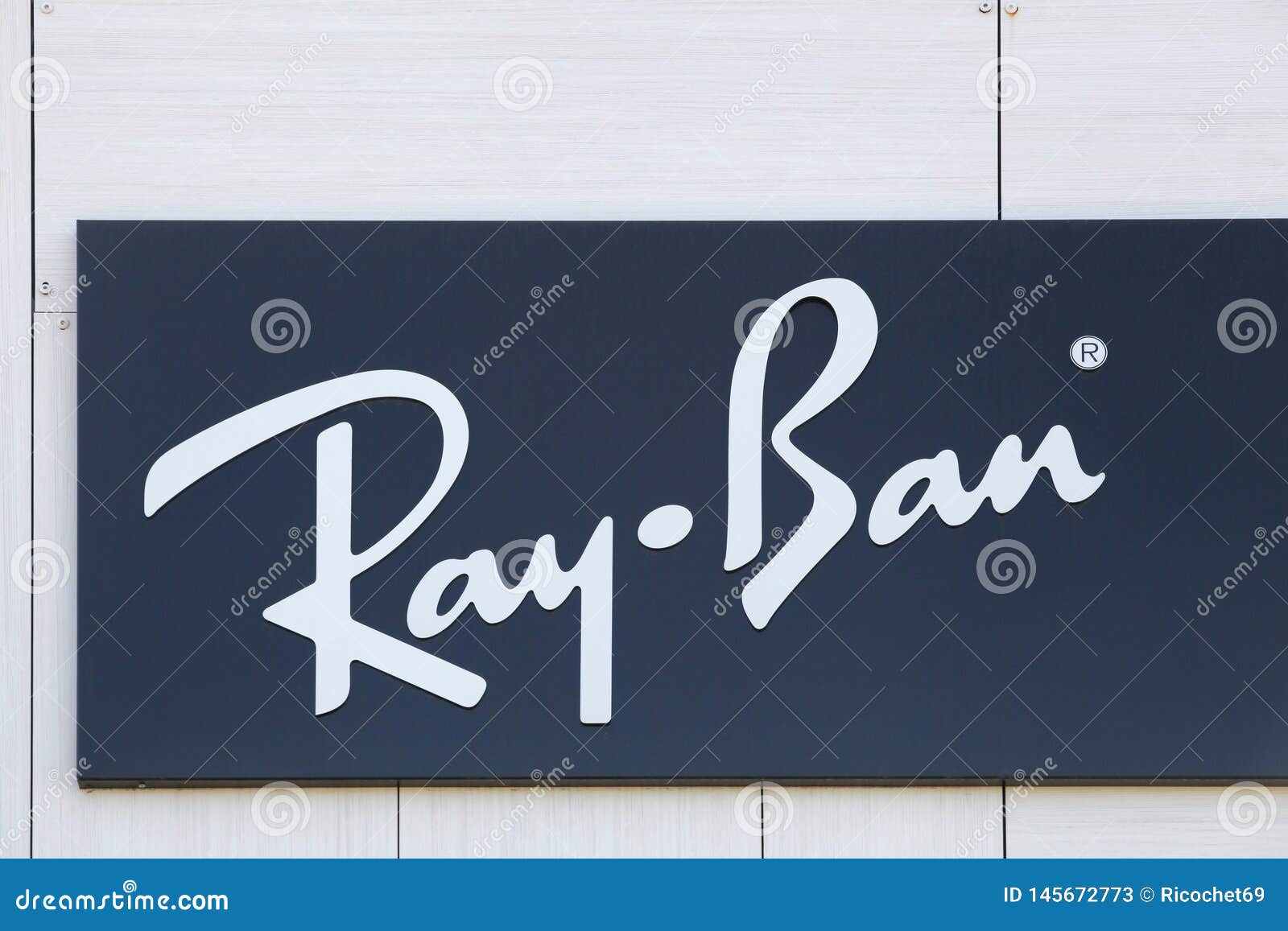 Ray Ban logo on a wall editorial stock photo. Image of shop - 145672773