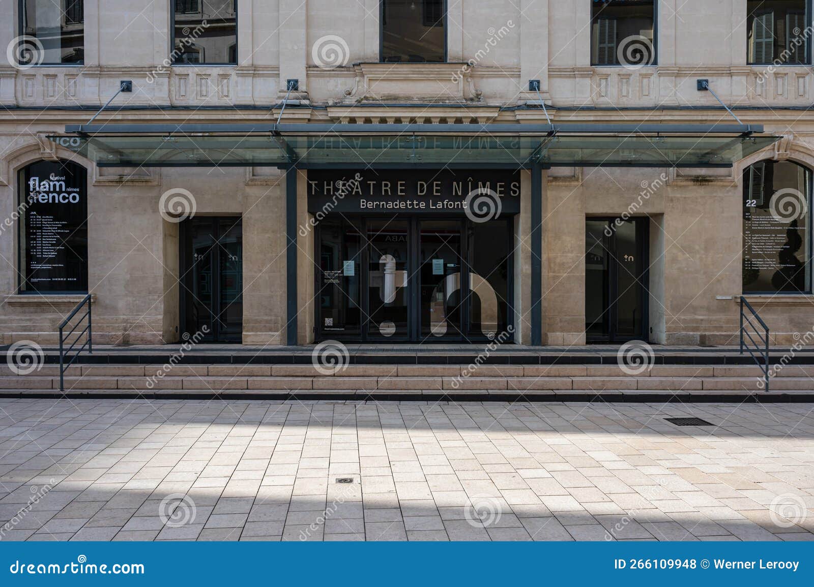 Nimes, Occitanie, France, Facade and Entrance of the Local Theater ...