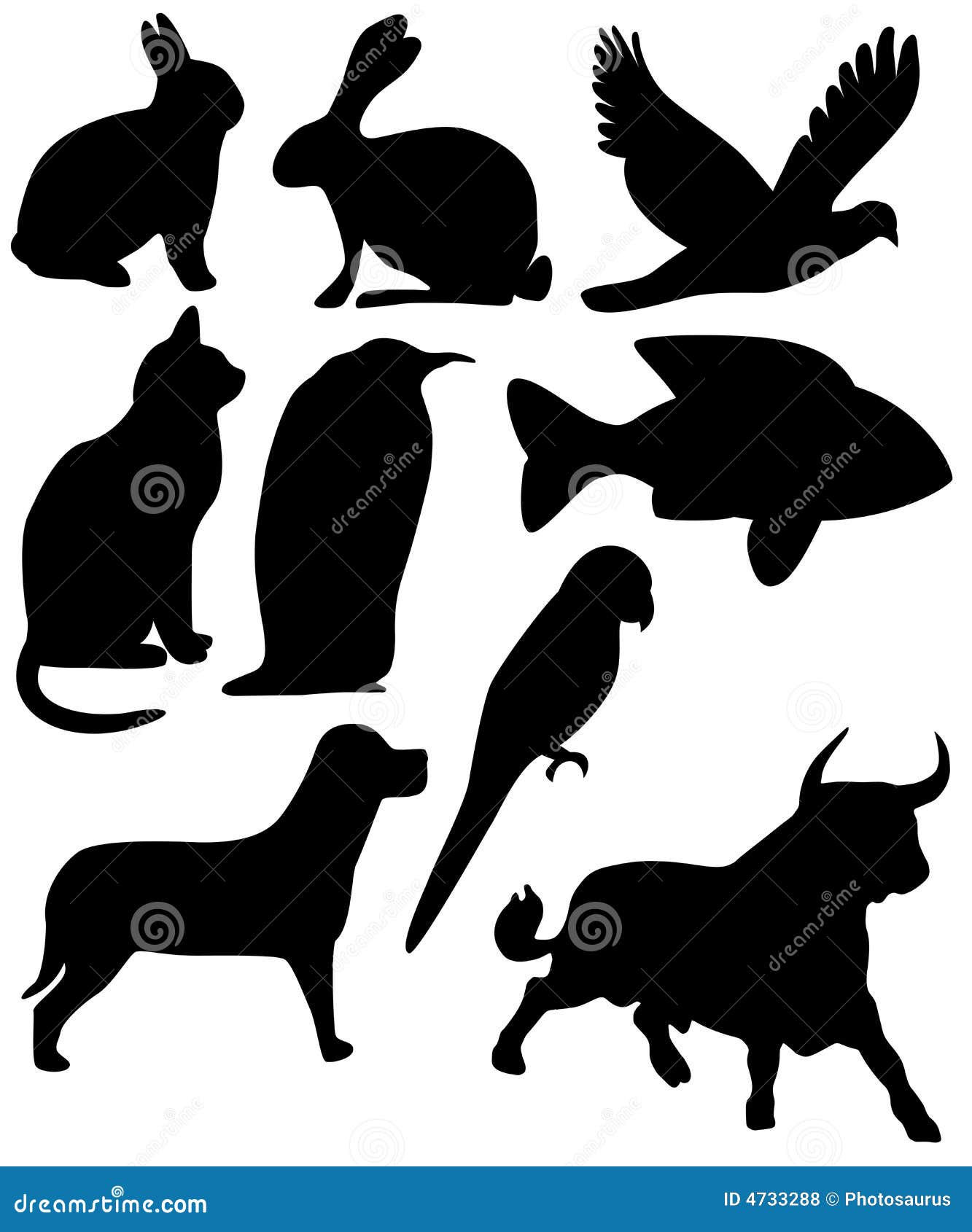 Nine animals black stock vector. Illustration of fishf 4733288