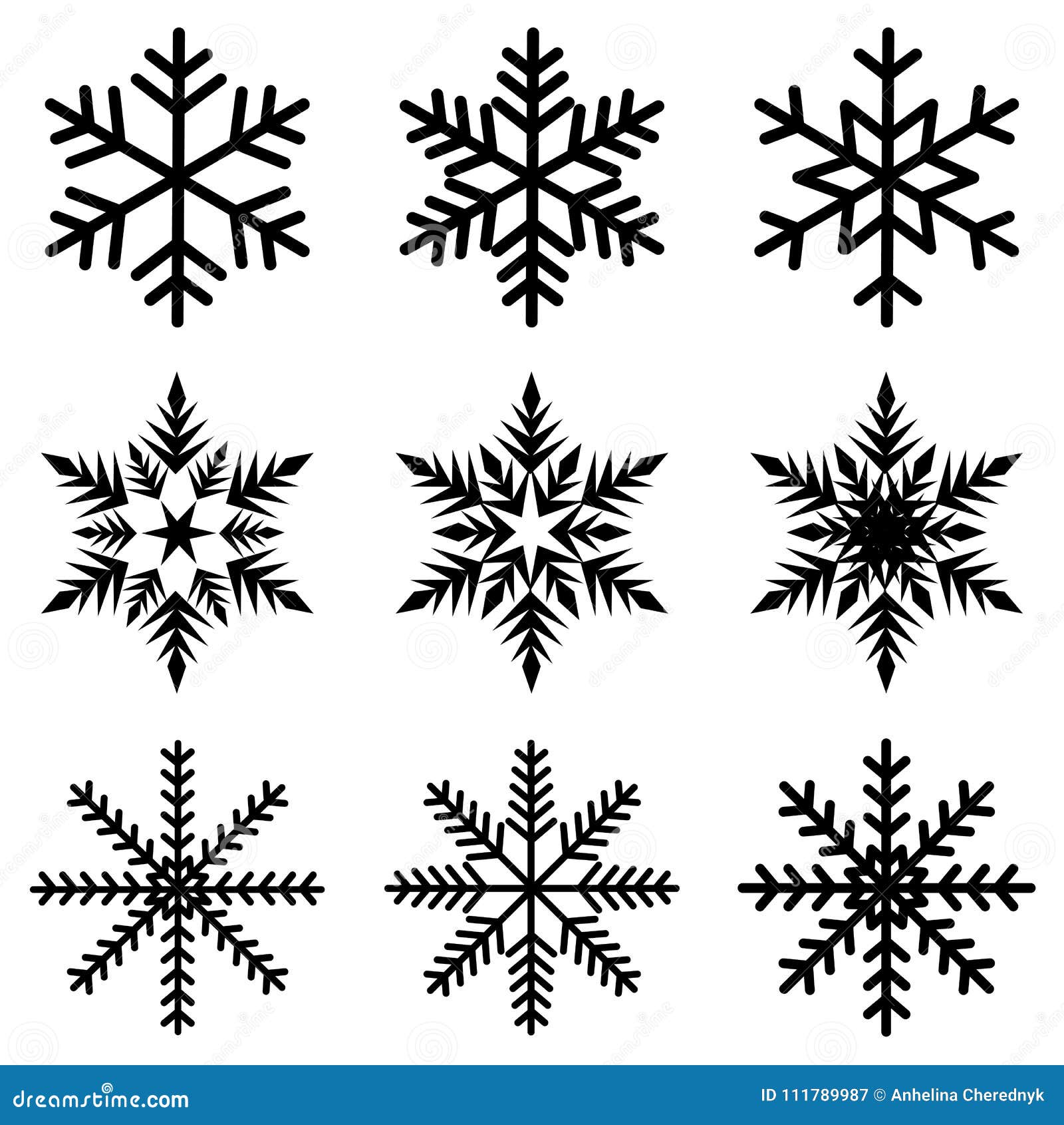Download Nine Black Snowflakes Set Icon Winter Crystal Snow Vector ...