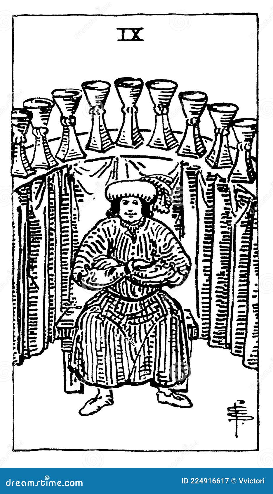 Nine 9 of Cups Tarot Card Black and White Color Your Own Tarot Card