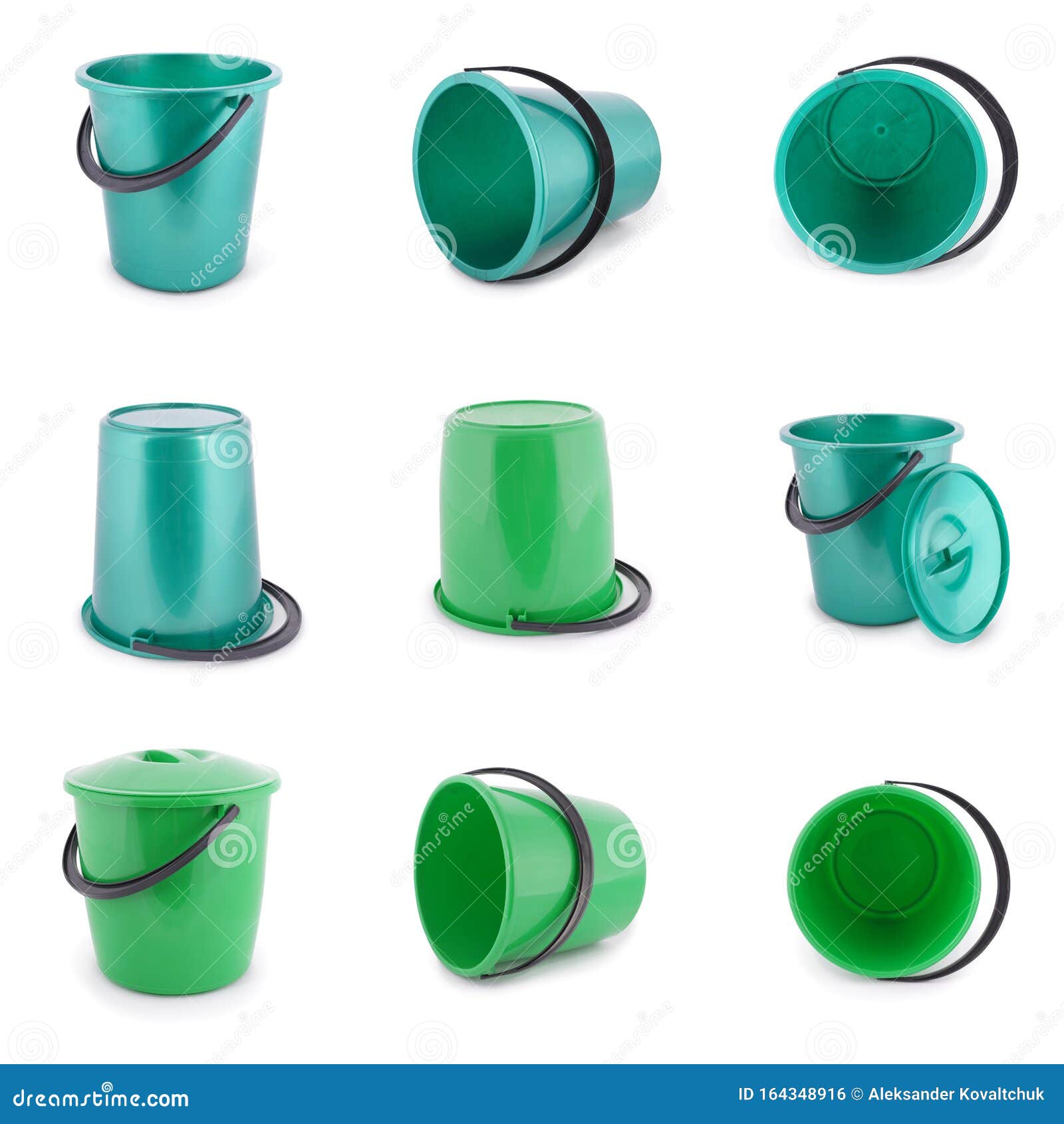 Nine green plastic bucket stock photo. Image of hobby 164348916