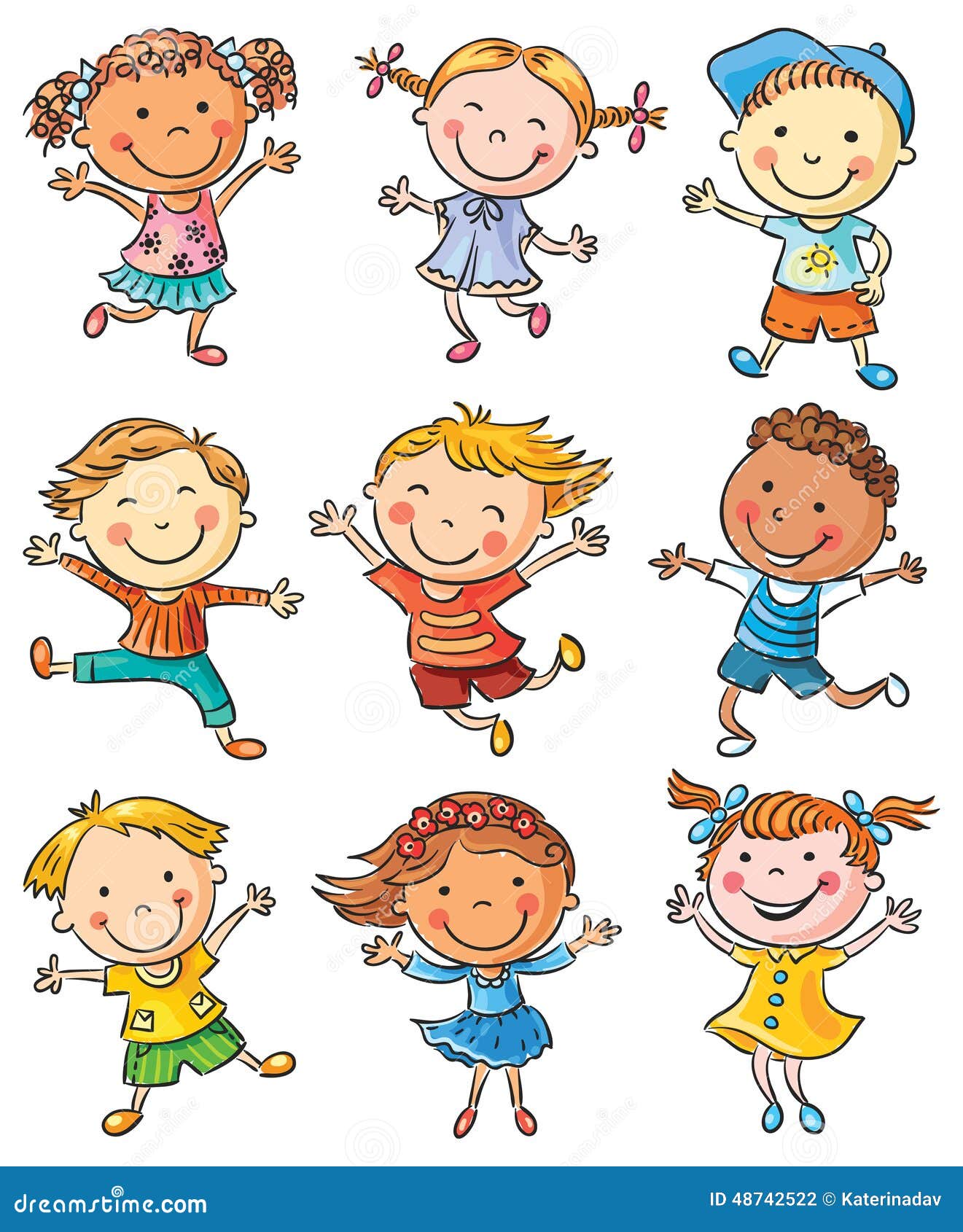 nine happy kids dancing or jumping