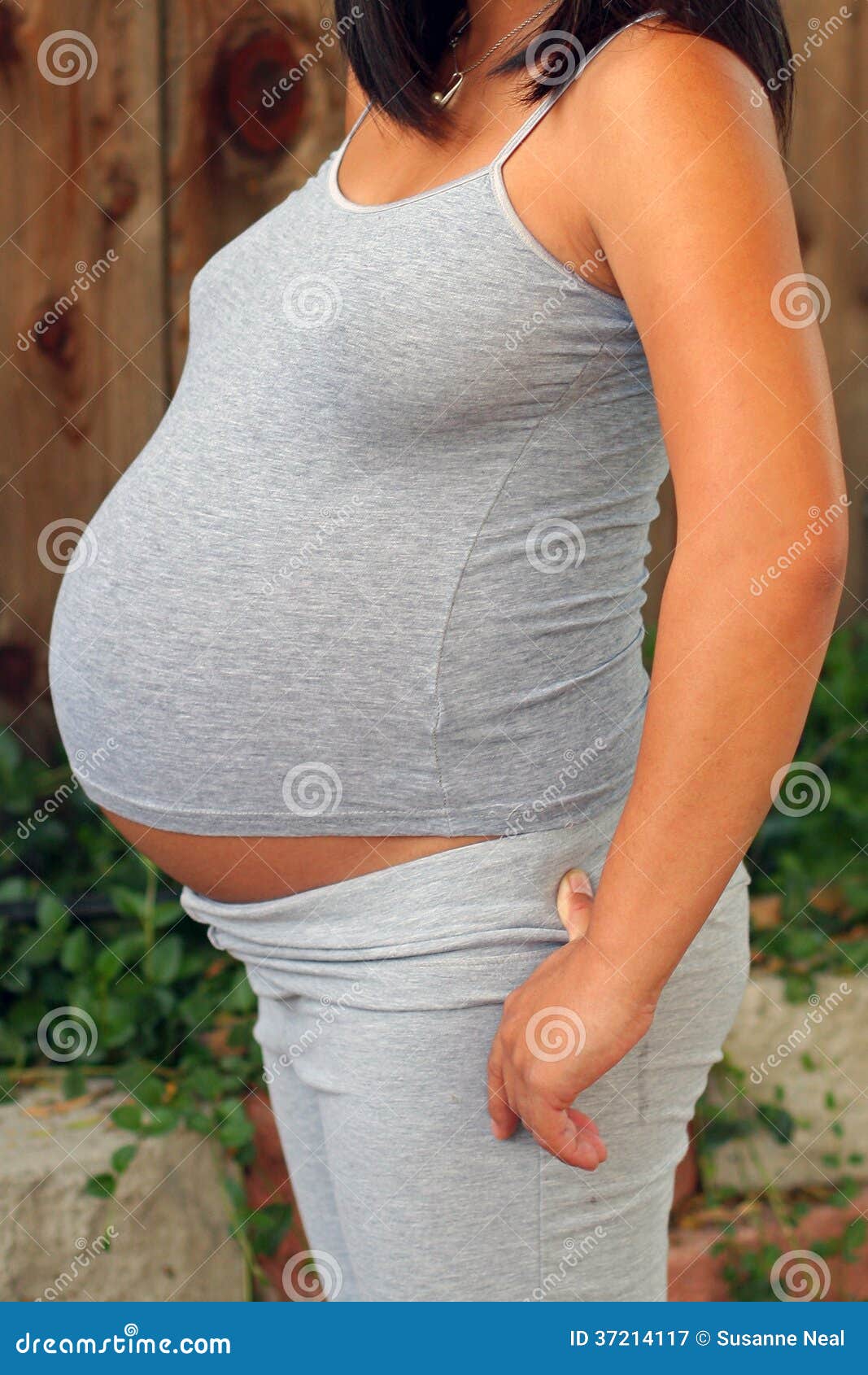 Nine-month Pregnant Belly In Gray Royalty Free Stock Photography