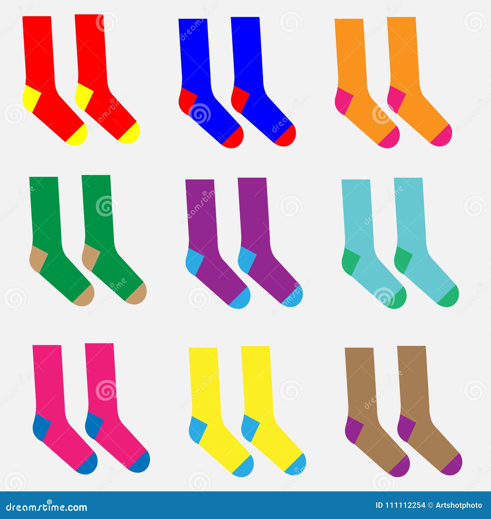 Nine Pairs of Different Colorful Socks Stock Vector - Illustration of ...